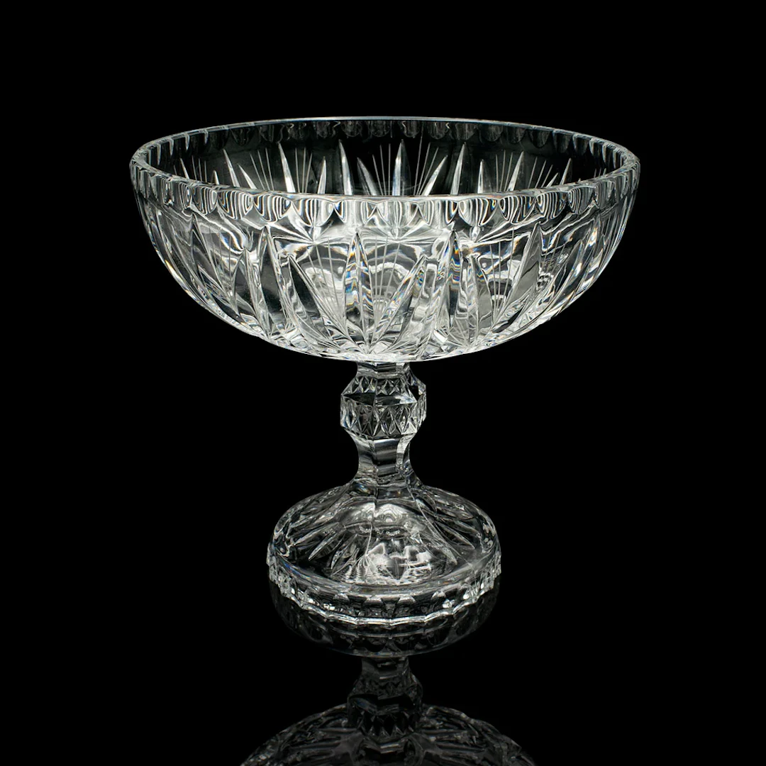 Vintage Crystal Footed Grape Bowl, English, Cut Glass Decorative Comport