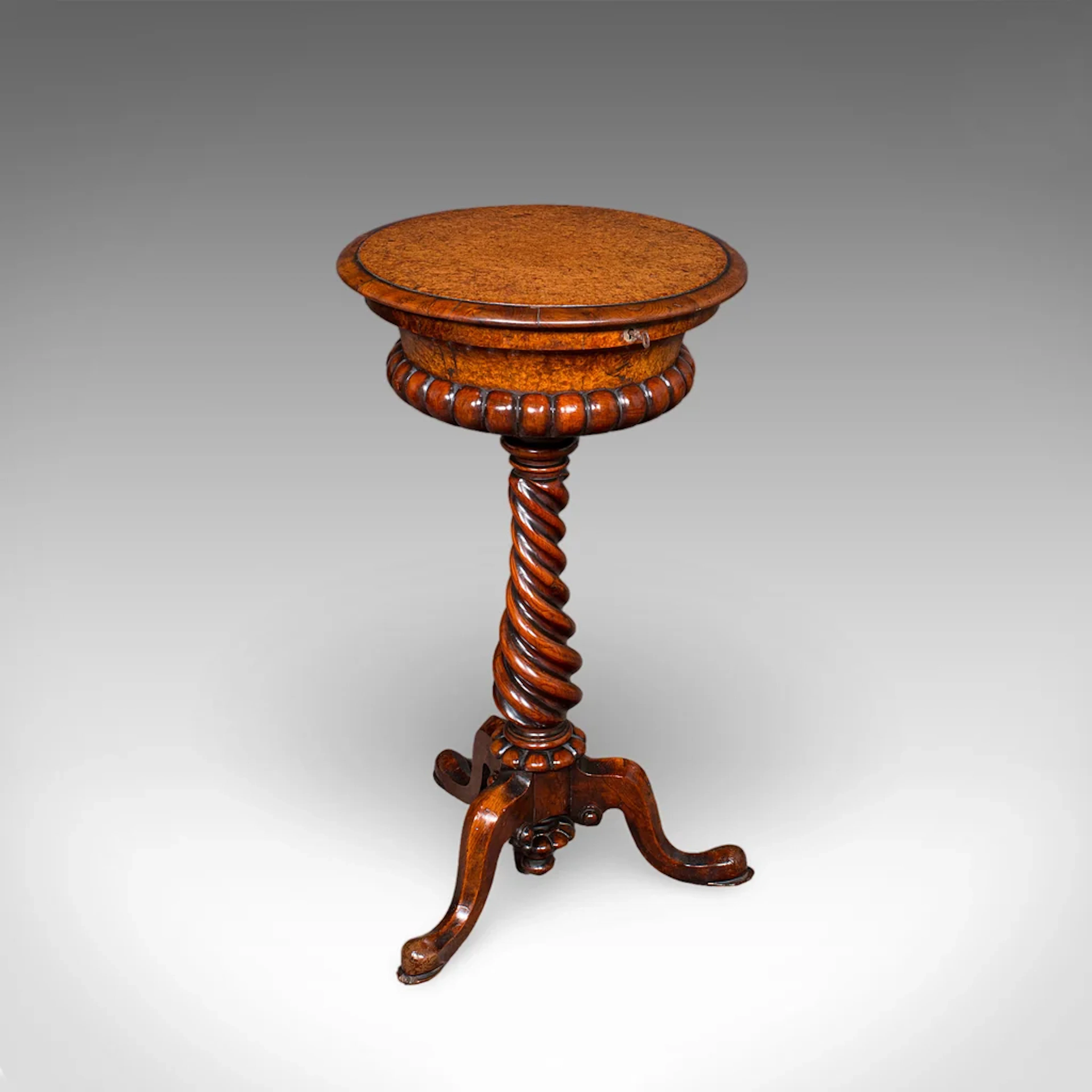 Antique Spirits Table, English, Burr Maple, Glasses Stand, Teapoy, William IV