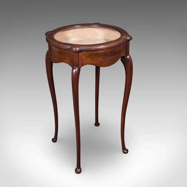Small Antique Bijouterie Table, English, Glass Display Case, Edwardian, C.1905