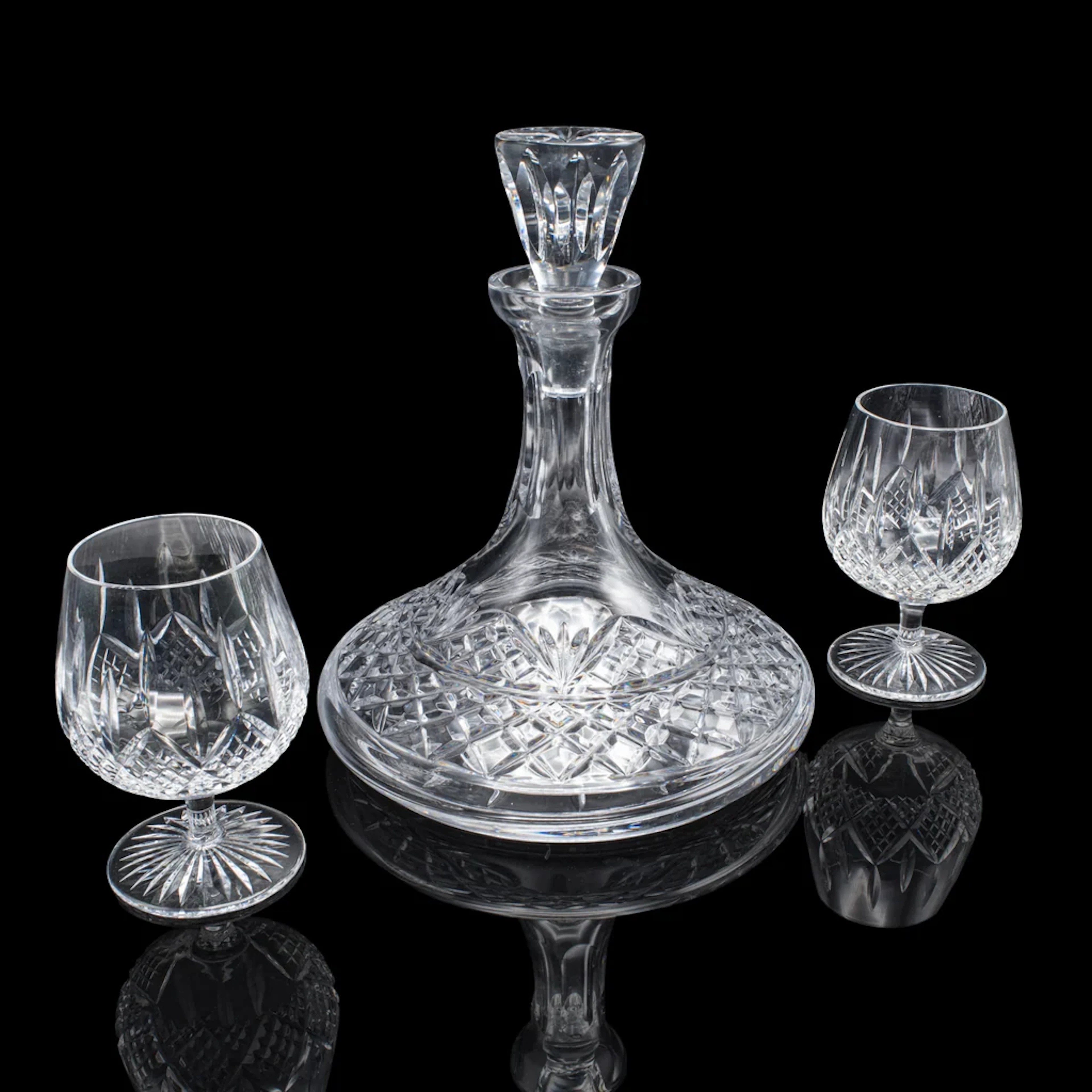 Vintage Ships Decanter & Glass Duo, English, Crystal Glass, Brandy