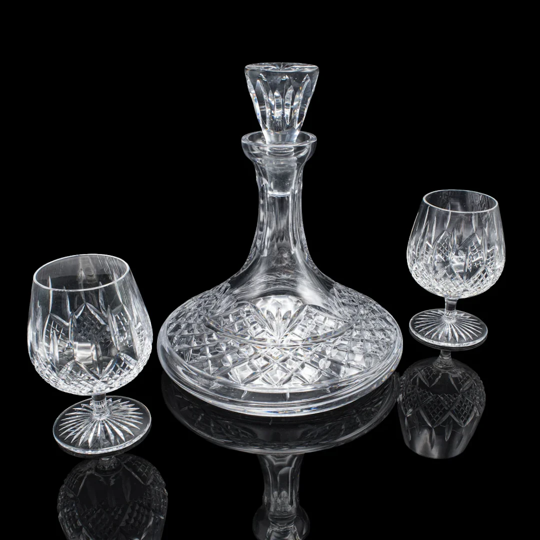 Vintage Ships Decanter & Glass Duo, English, Crystal Glass, Brandy