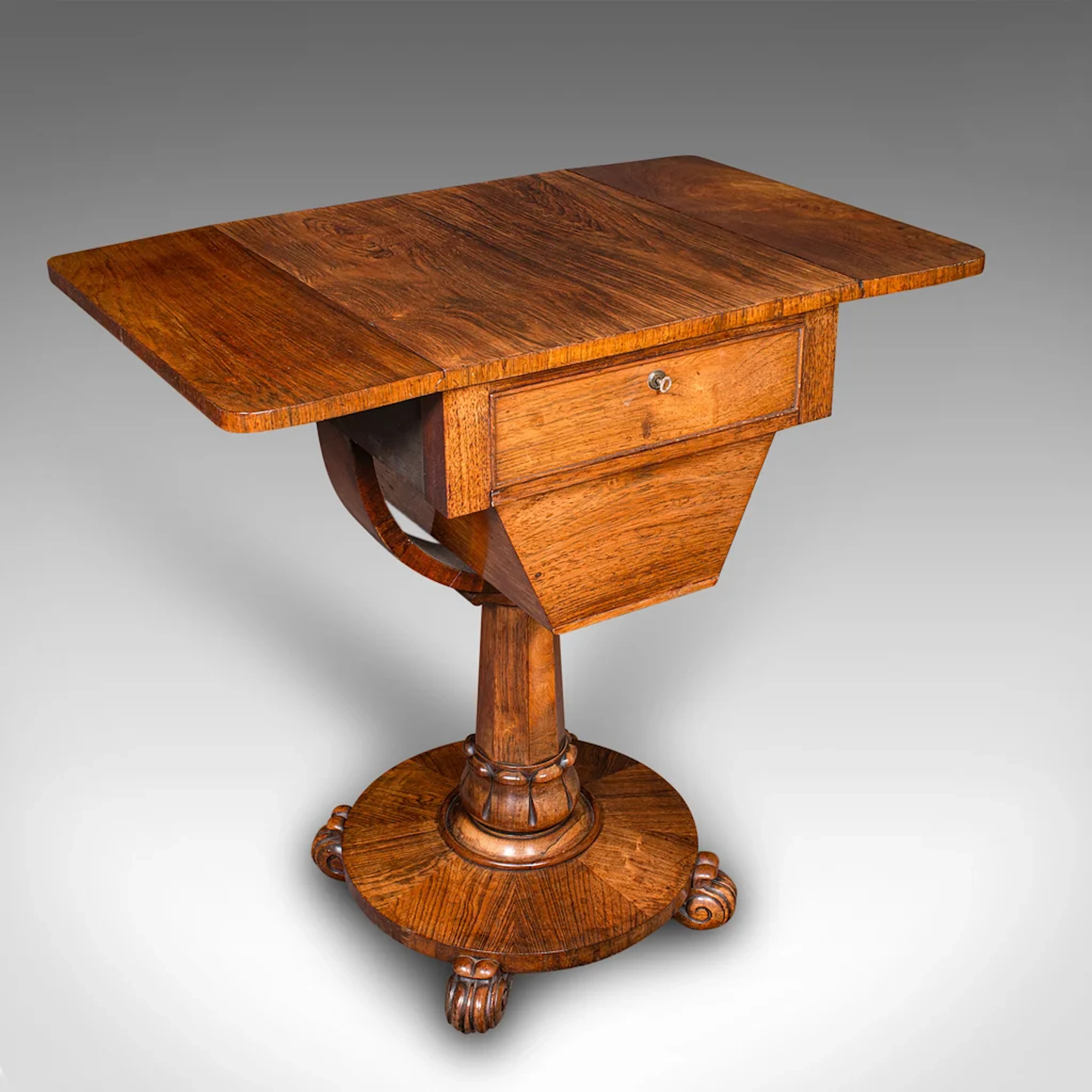 Antique Ladies Work Table, English, Drop-Leaf, Sewing, Games, William