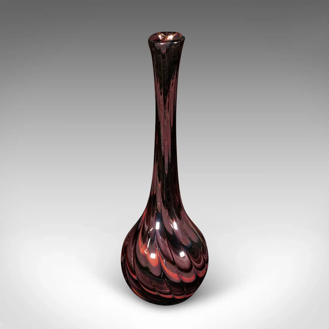 Tall Vintage Art Vase, Italian Glass, Stem, Posy, Flower Sleeve, Decor, C.1970