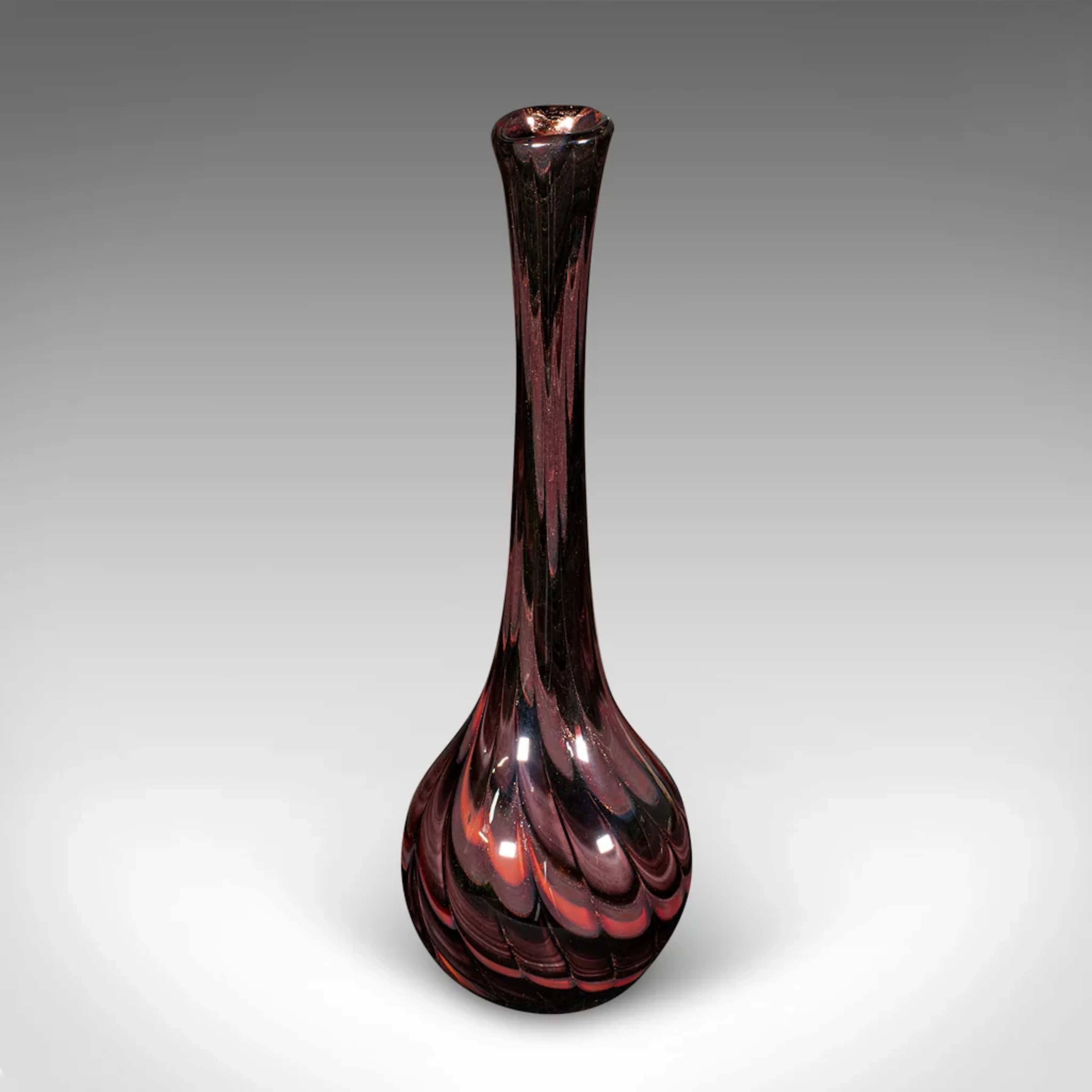 Tall Vintage Art Vase, Italian Glass, Stem, Posy, Flower Sleeve, Decor, C.1970