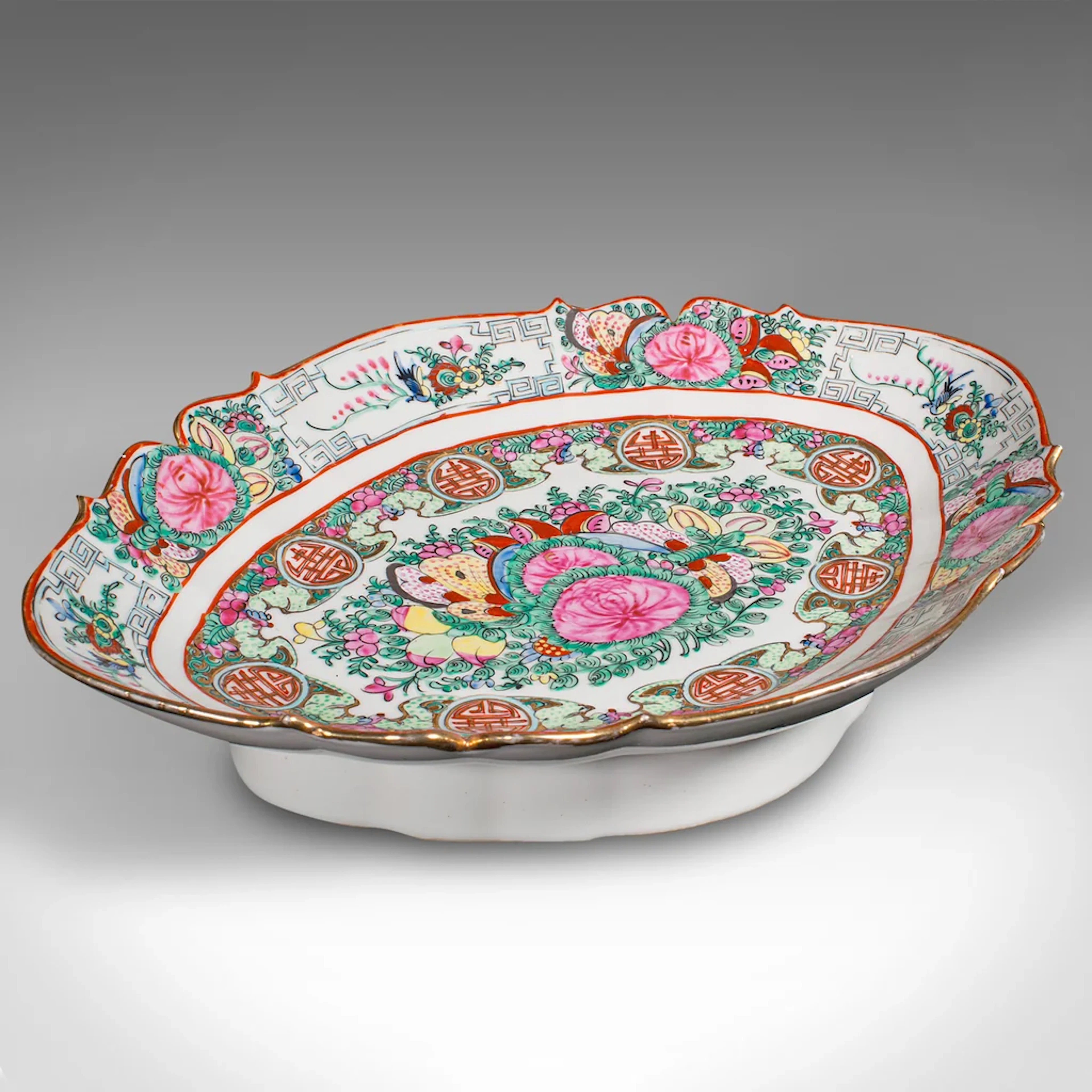 Antique Cantaloupe Serving Dish, Chinese, Ceramic, Decor, Fruit Bowl, Victorian