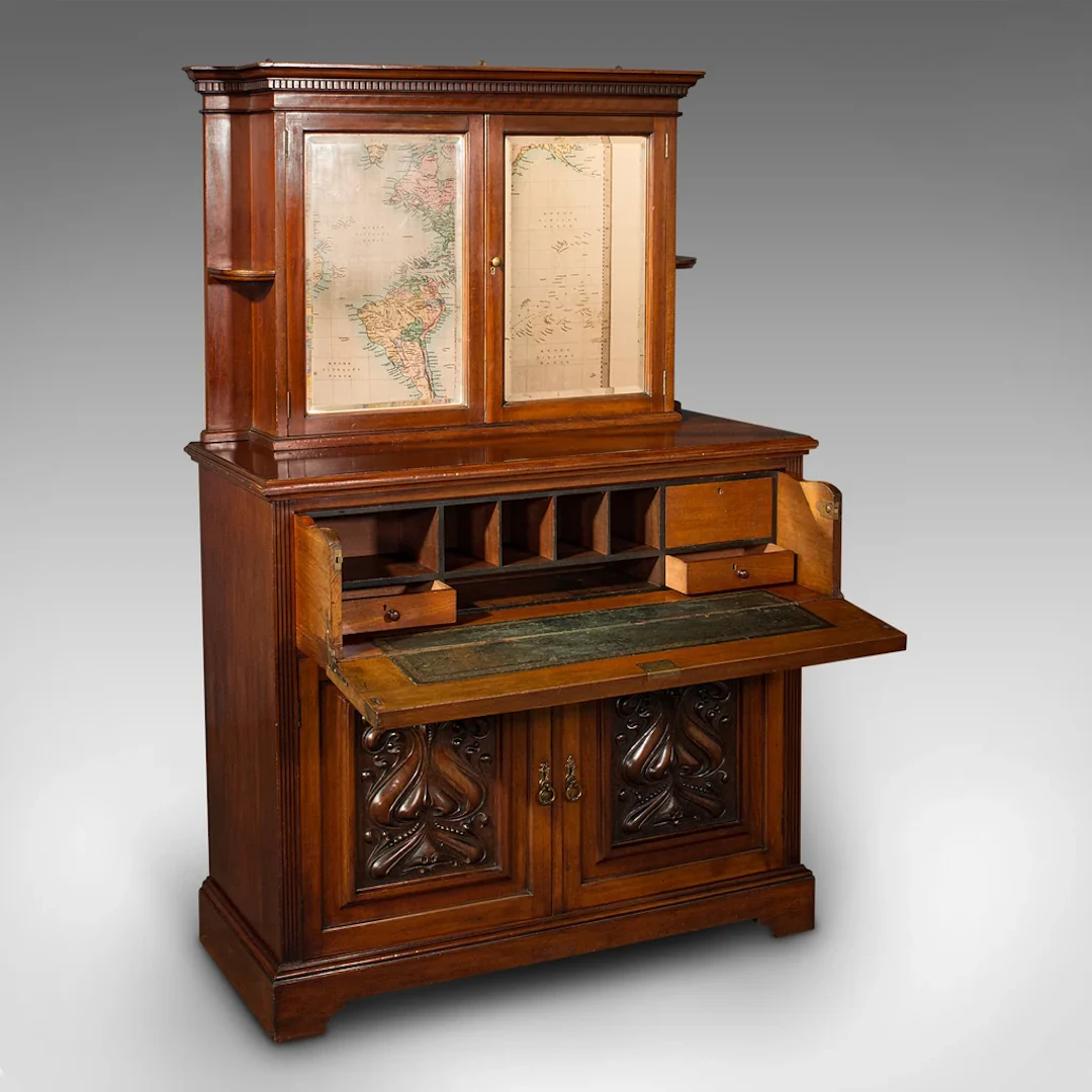 Antique Secretaire Sideboard, English, Correspondence Cabinet, Victorian