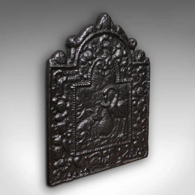 Small Antique Fire Back, English Cast Iron, Fireplace Reflector, Victorian