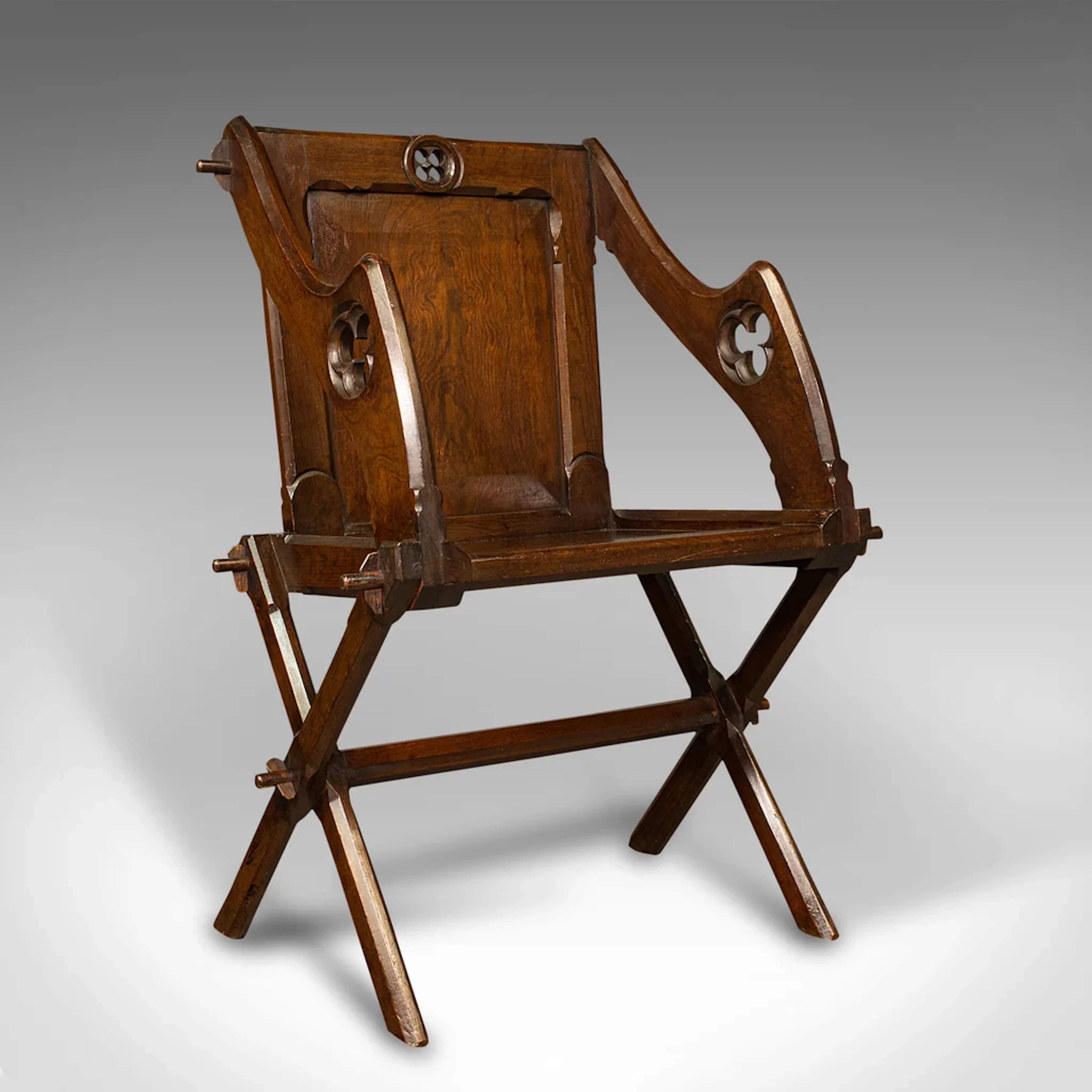 Antique Glastonbury Chair, English, Pitch Pine Armchair, Gothic Taste