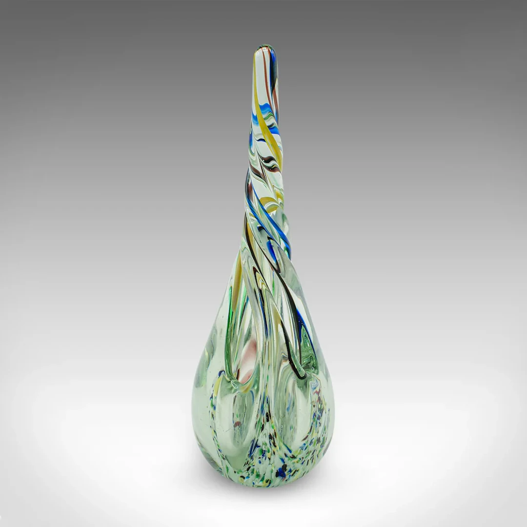 Vintage Murano Twist Vase, Italian, Art Glass Posy Sleeve, Paperweight, C.1980