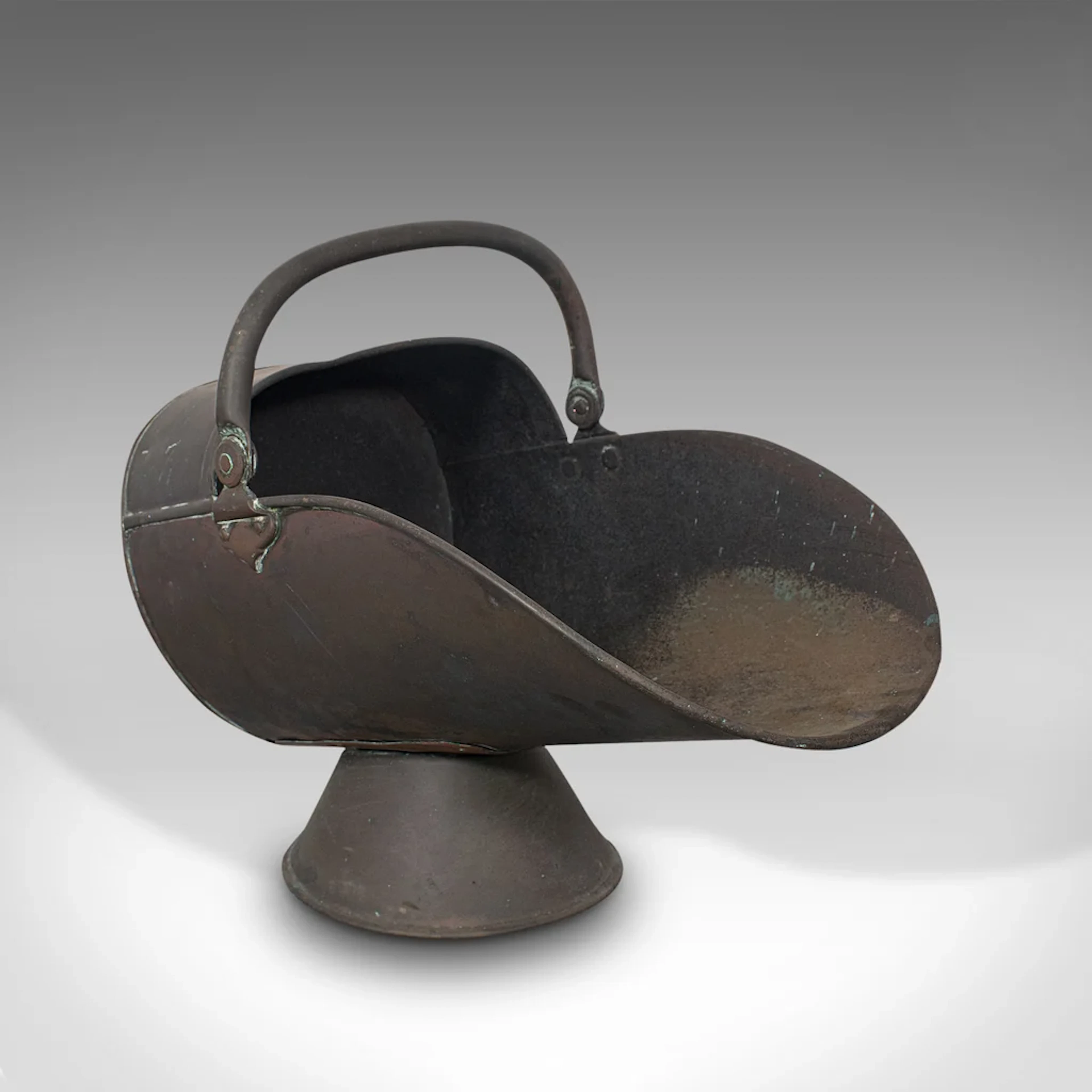 Antique Helmet Scuttle, English, Copper, Fireside, Coal, Bucket, Victorian