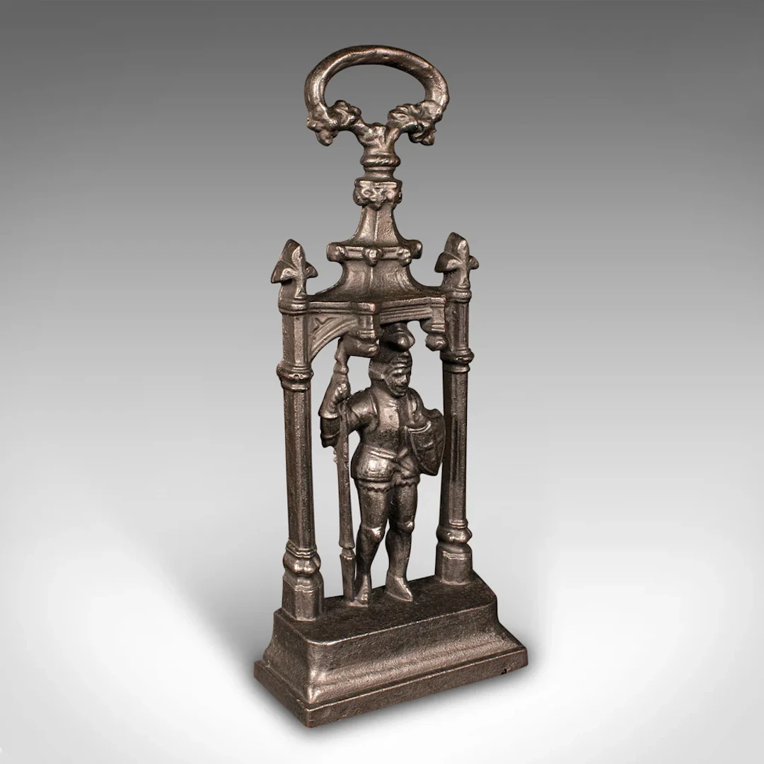 Heavy Antique Door Sentry, English Cast Iron, Knight Doorstop, Keeper