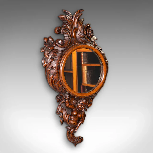 Antique Rococo Mirror, Italian, Carved Fruitwood, Hall, Lounge, Victorian, 1900