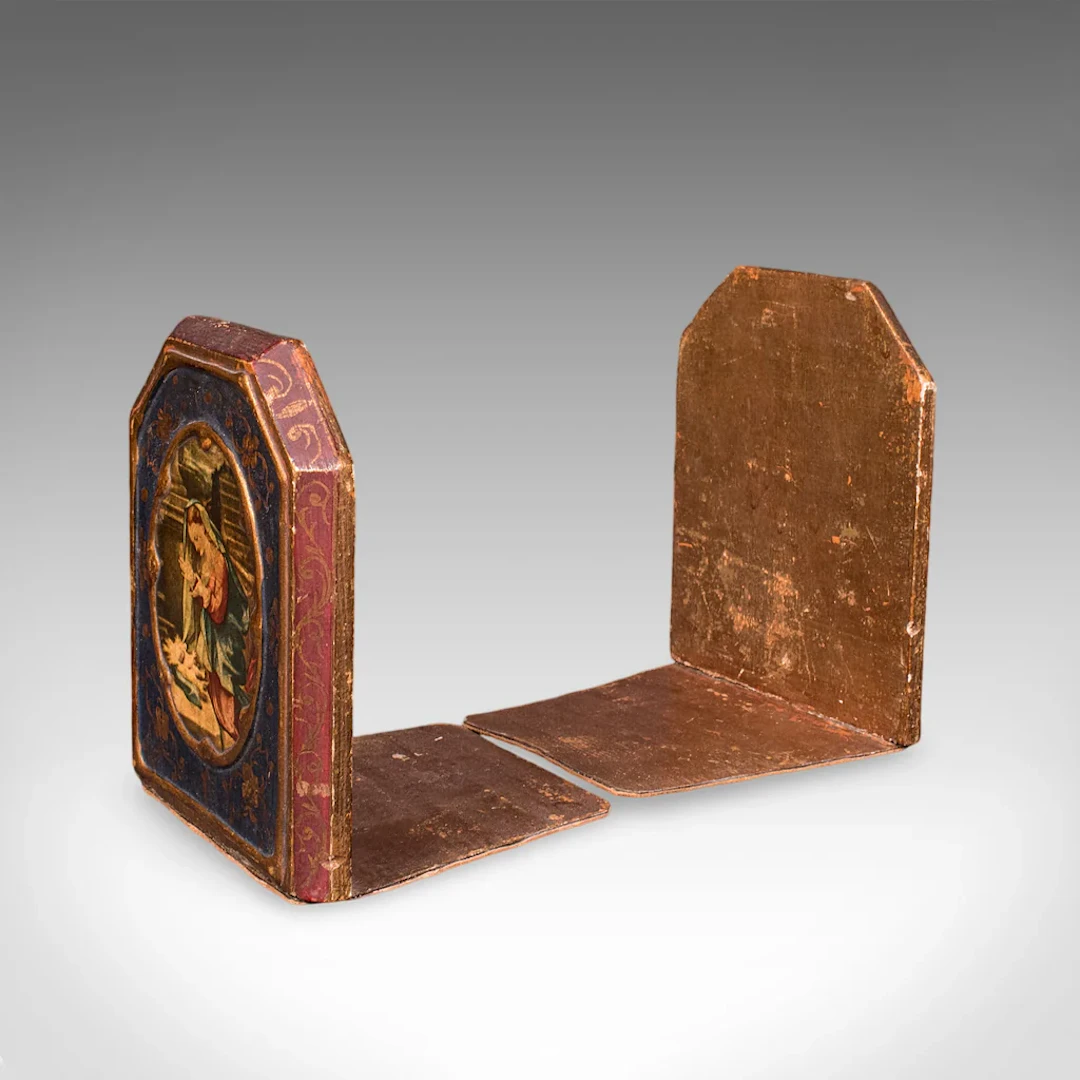 Pair of Small Vintage Renaissance Revival Bookends, Italian, Novel Rest, C.1960