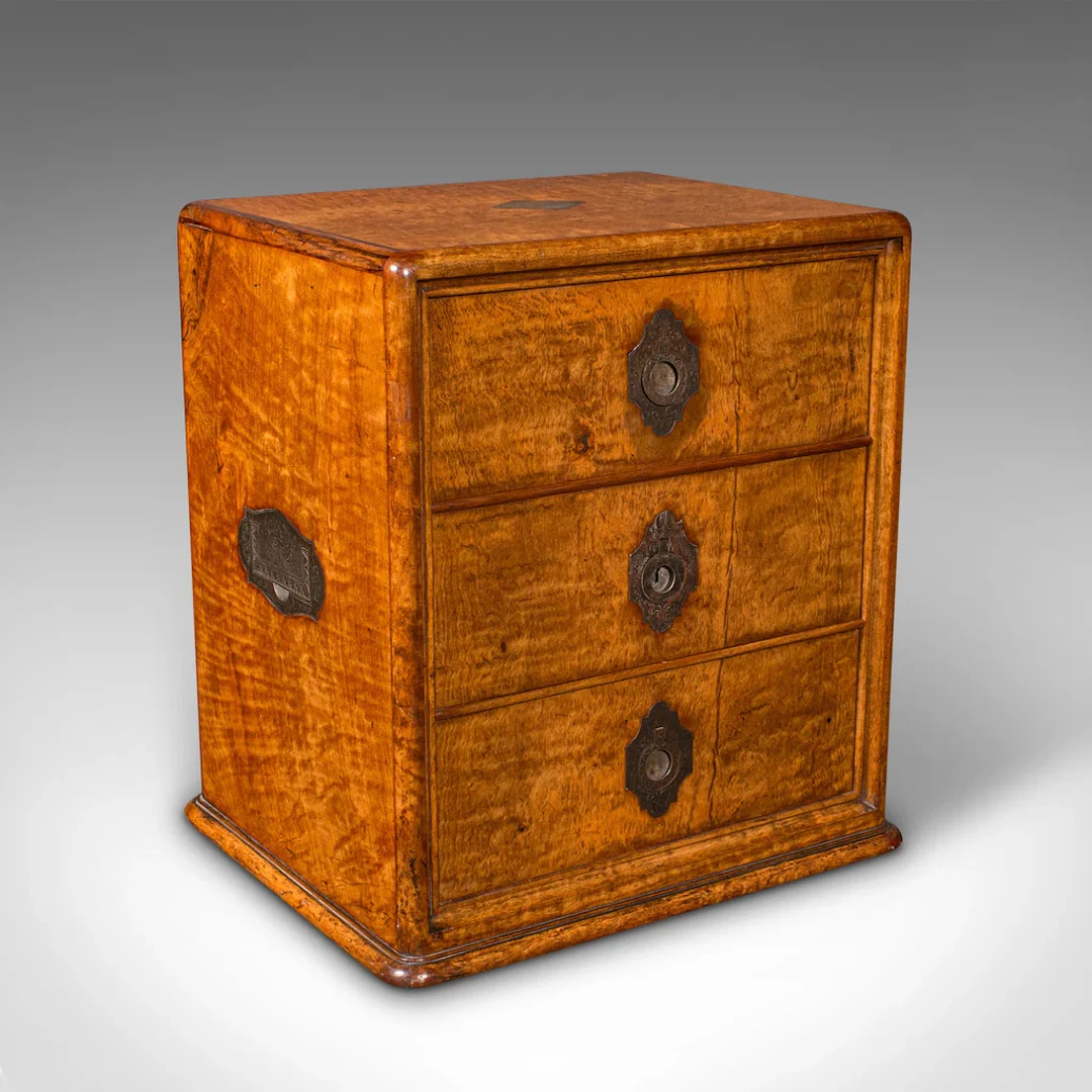 Antique Regency 3 Drawer English Desktop Collector Case, Satinwood