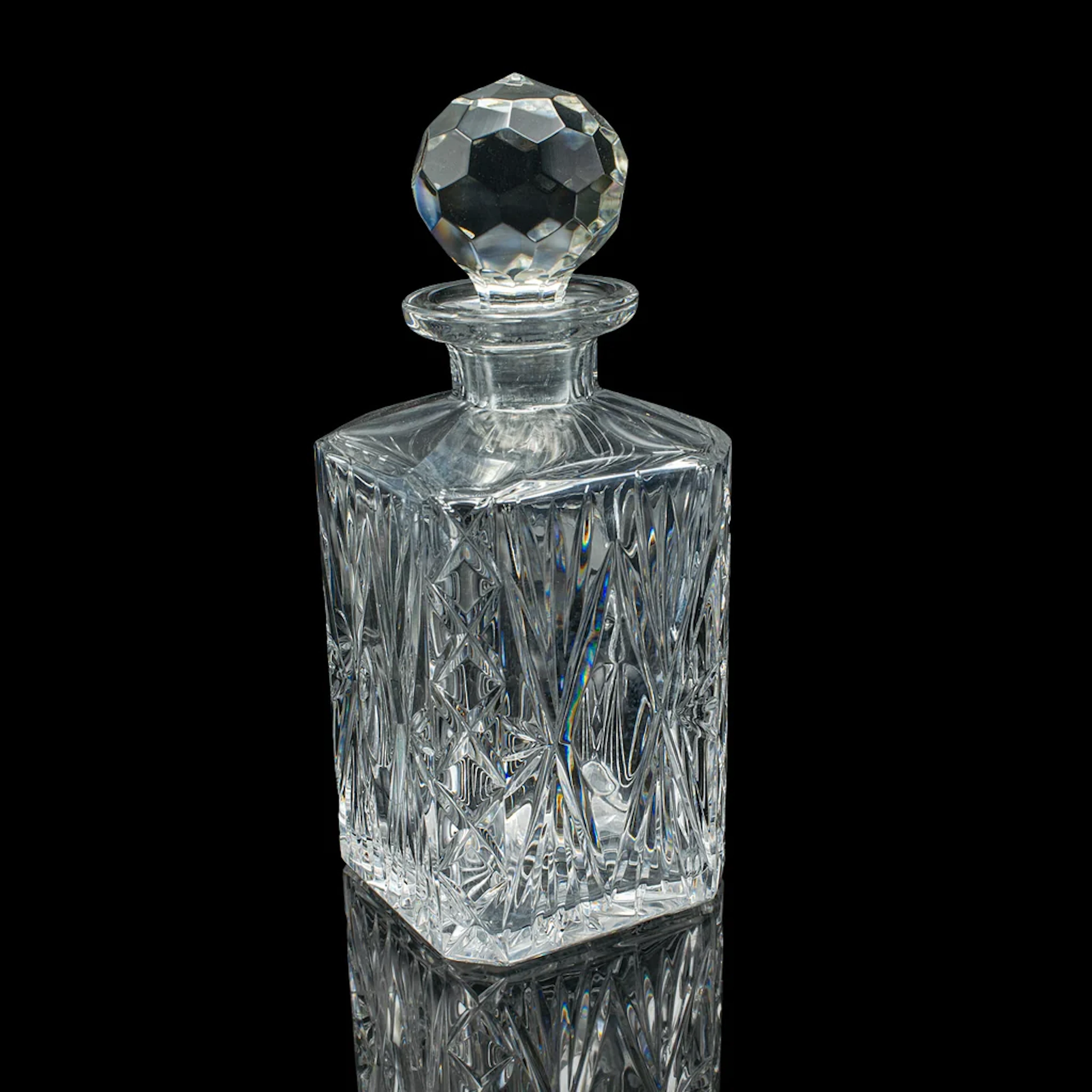 Vintage Whiskey Decanter, English, Crystal Glass, Scotch Bottle, Barware