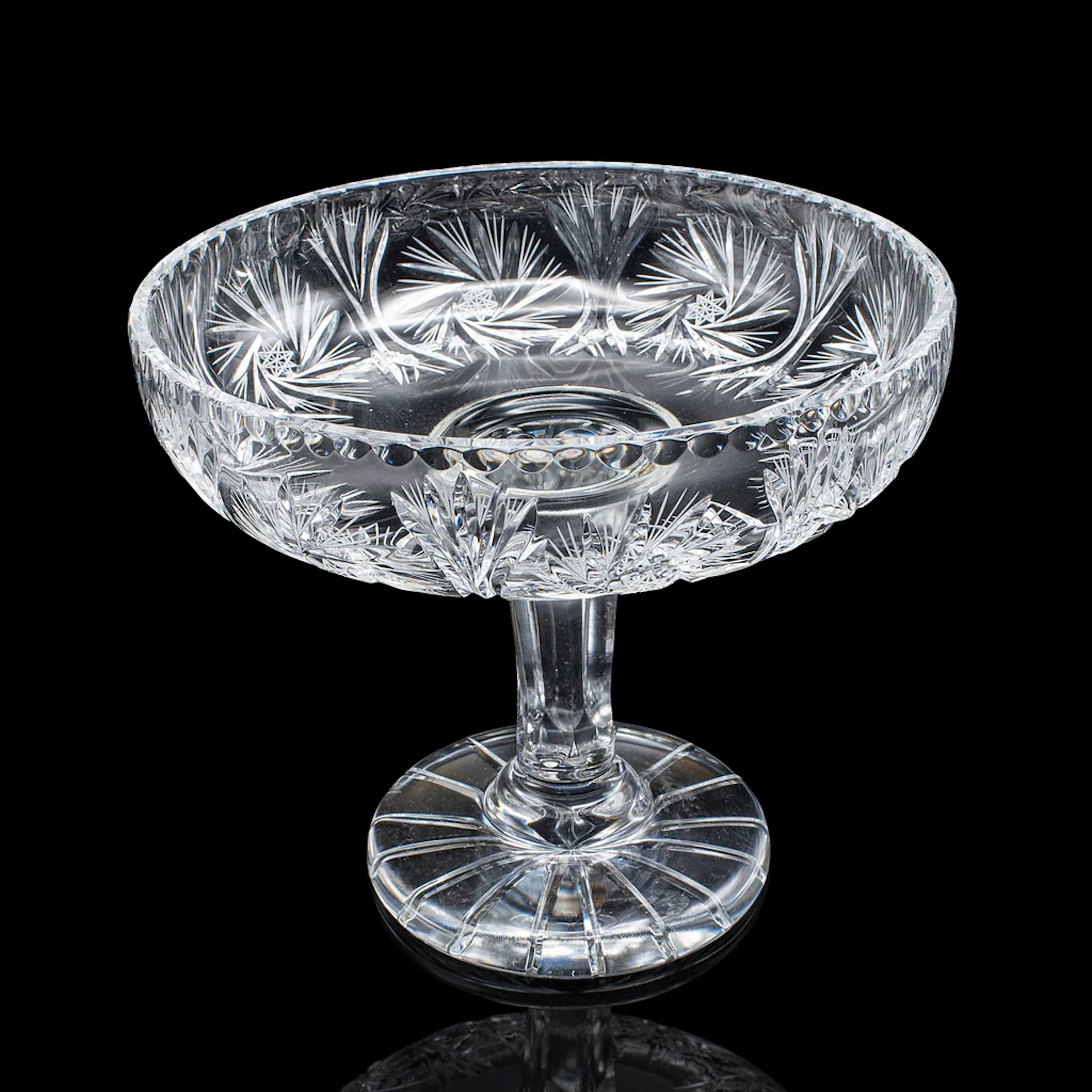 Vintage Pedestal Fruit Bowl, English, Cut Glass, Presentation Display