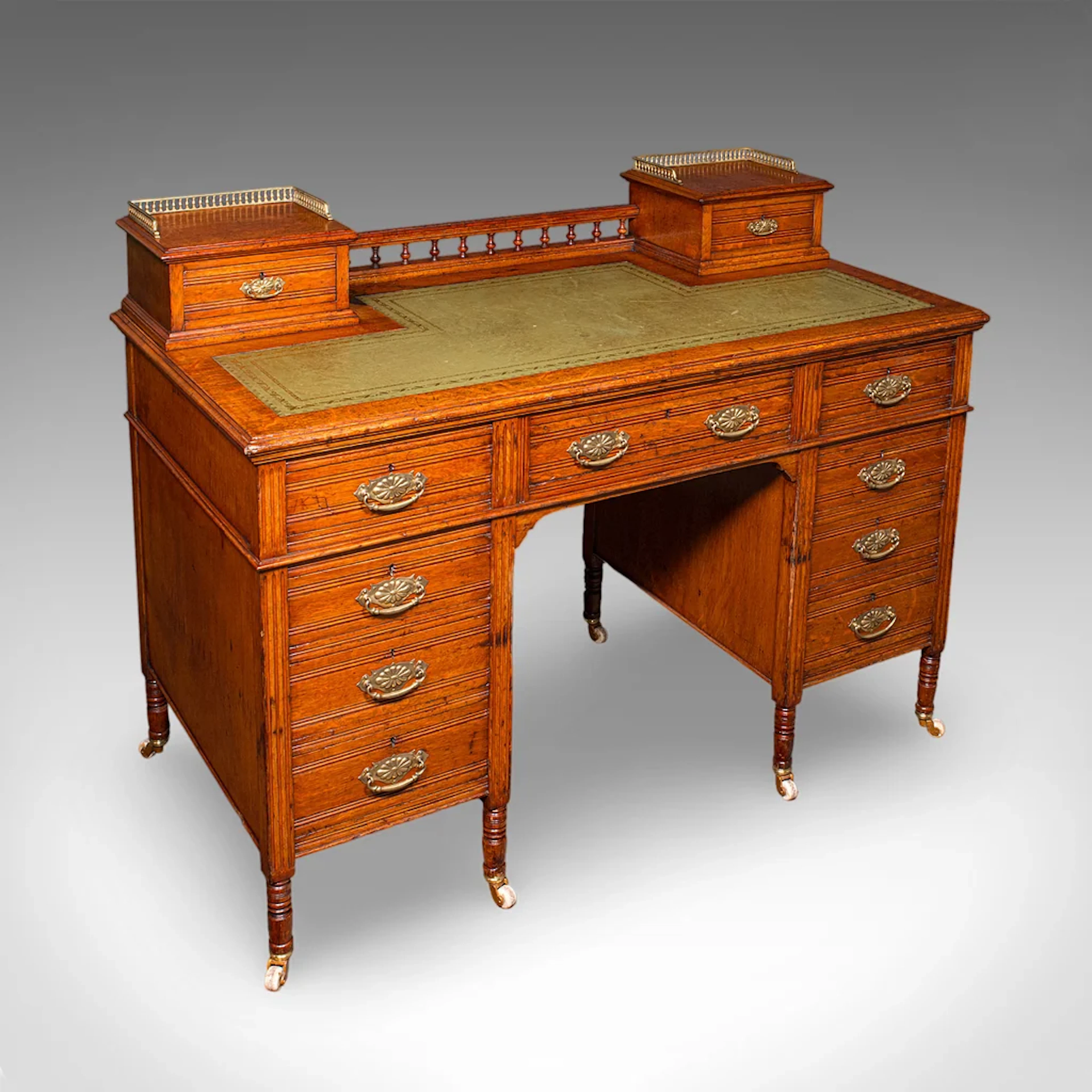 Antique Estate Manager's Kneehole Desk, Scottish, Oak, Country House, Victorian