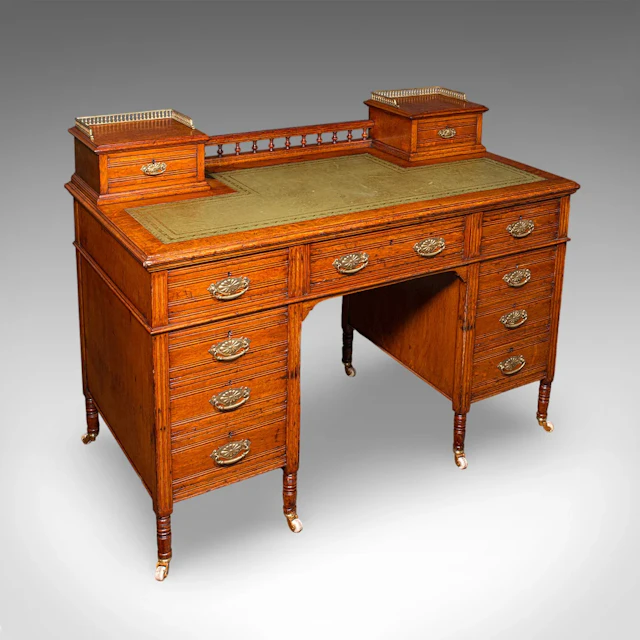 Antique Estate Manager's Kneehole Desk, Scottish, Oak, Country House, Victorian