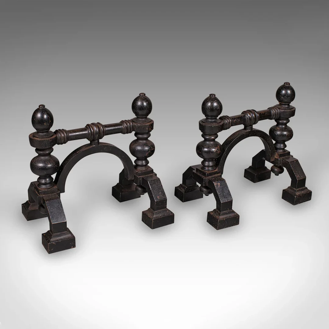 Pair of Antique Fireside Tool Rests, English, Cast Iron, Hearth Stand