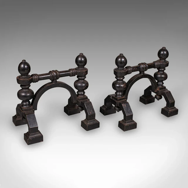 Pair of Antique Fireside Tool Rests, English, Cast Iron, Hearth Stand