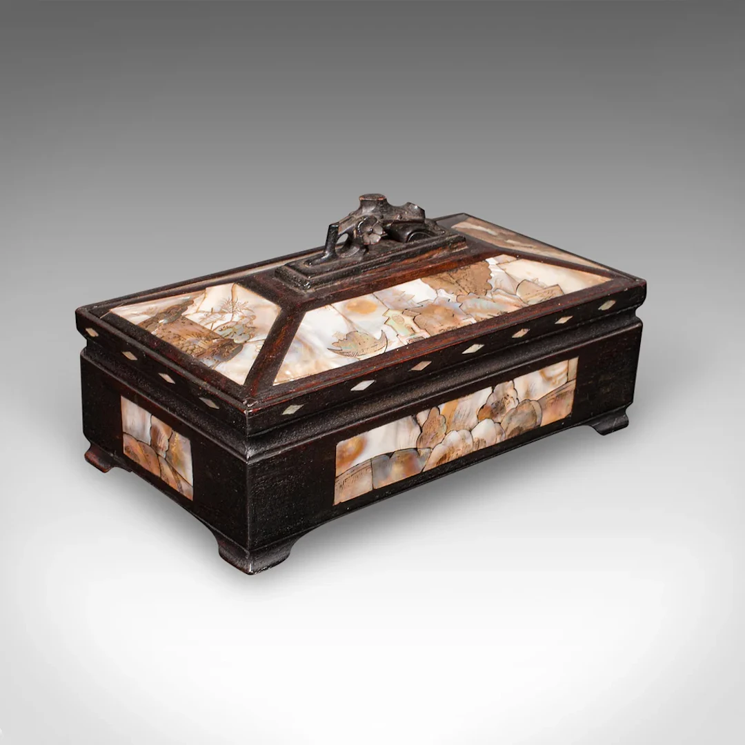 Antique Glove Box, Oriental, Inlaid Decorative Casket, Qing Dynasty, Edwardian