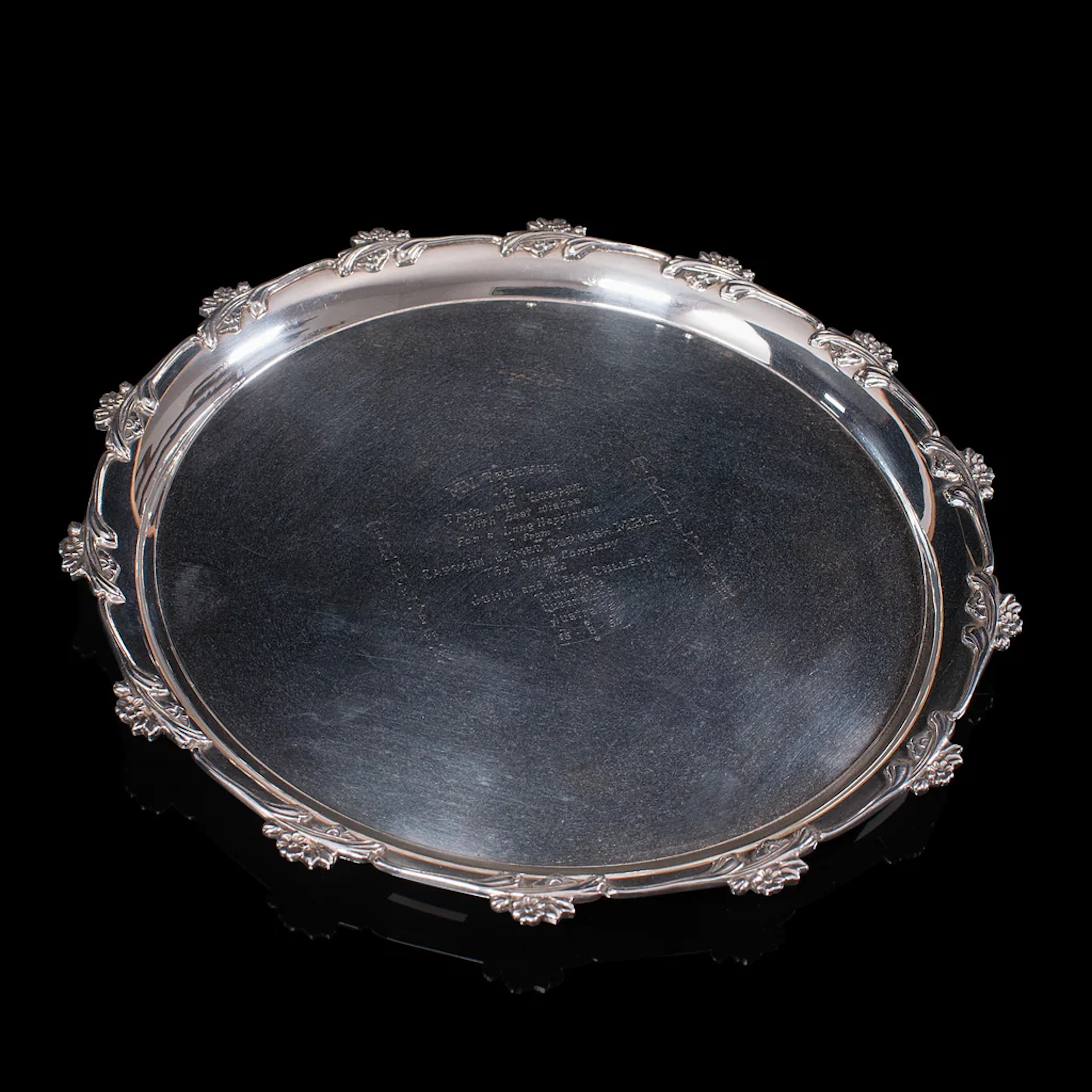 Vintage Maritime Commemorative Salver, Display Tray, Engraved, Merchant Navy
