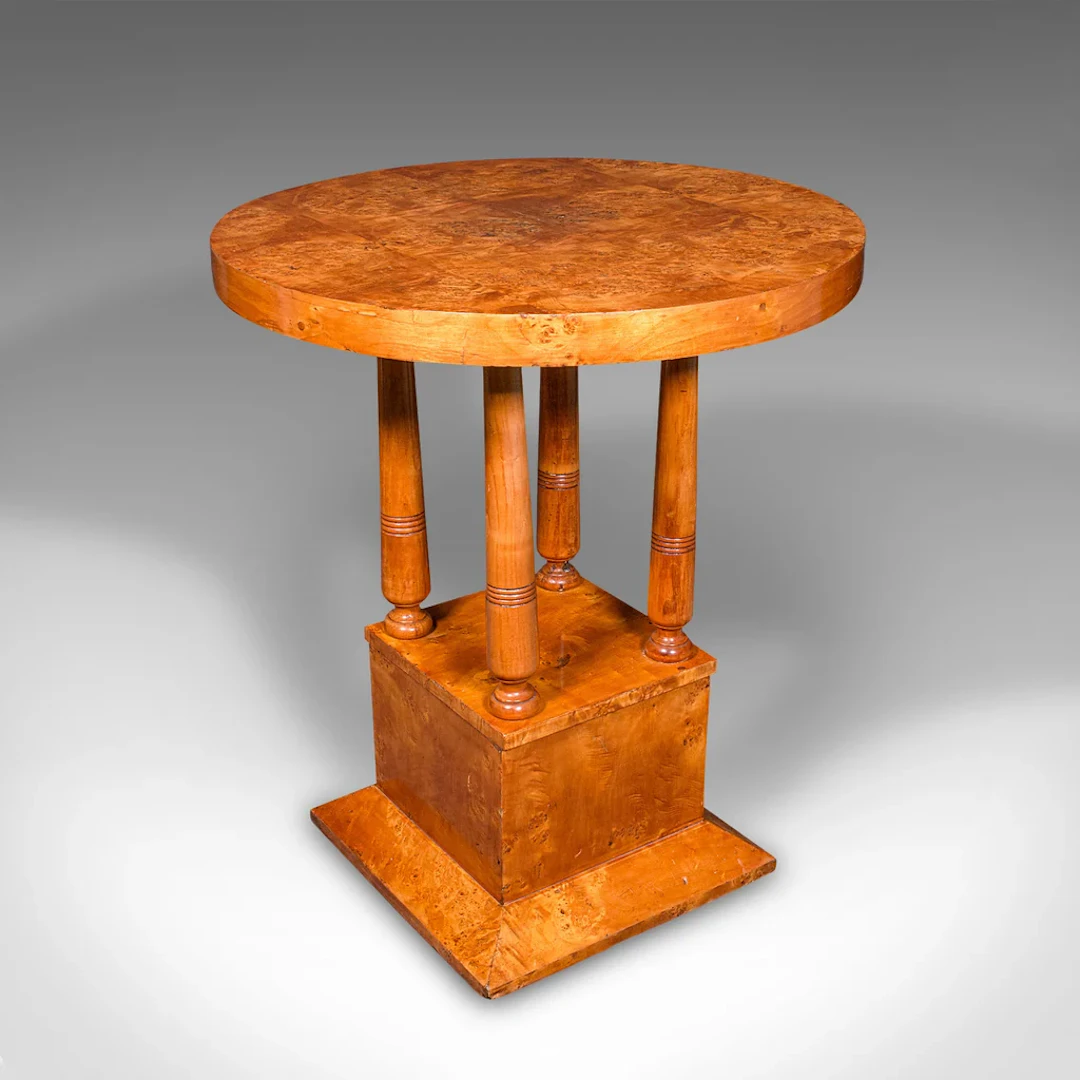 Vintage Podium Hall Table, French, Birds Eye Maple, Lamp, Side, Art