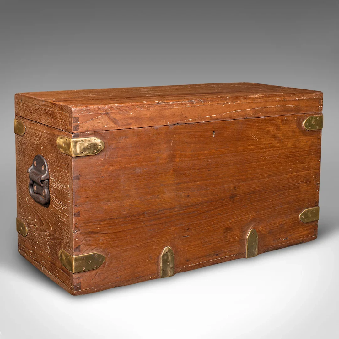 Antique Workman's Tool Chest, English, Teak, Brass, Craftsman's Trunk