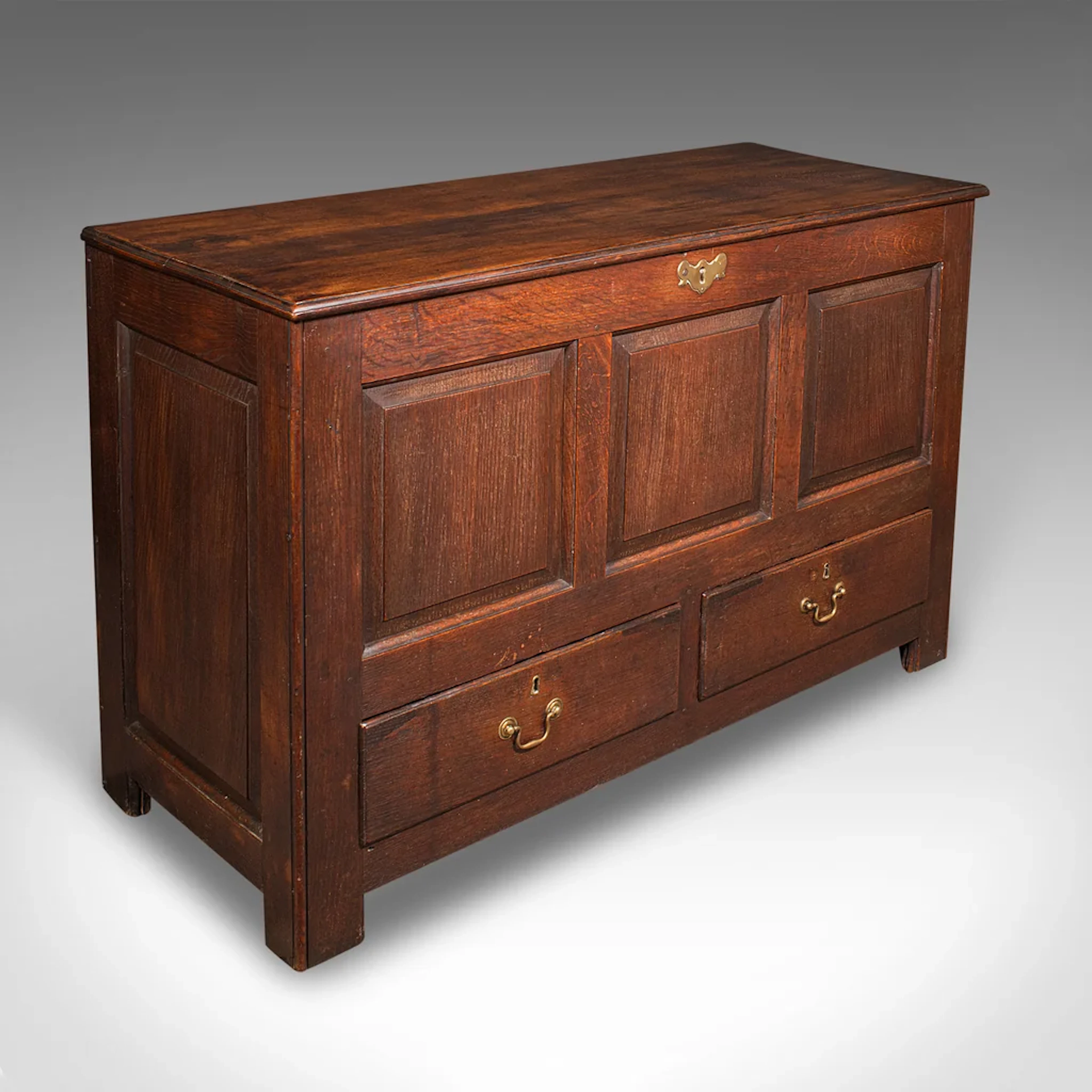 Large Antique 3 Panel Mule Chest, English Oak, Storage Trunk, Georgian, C.1770