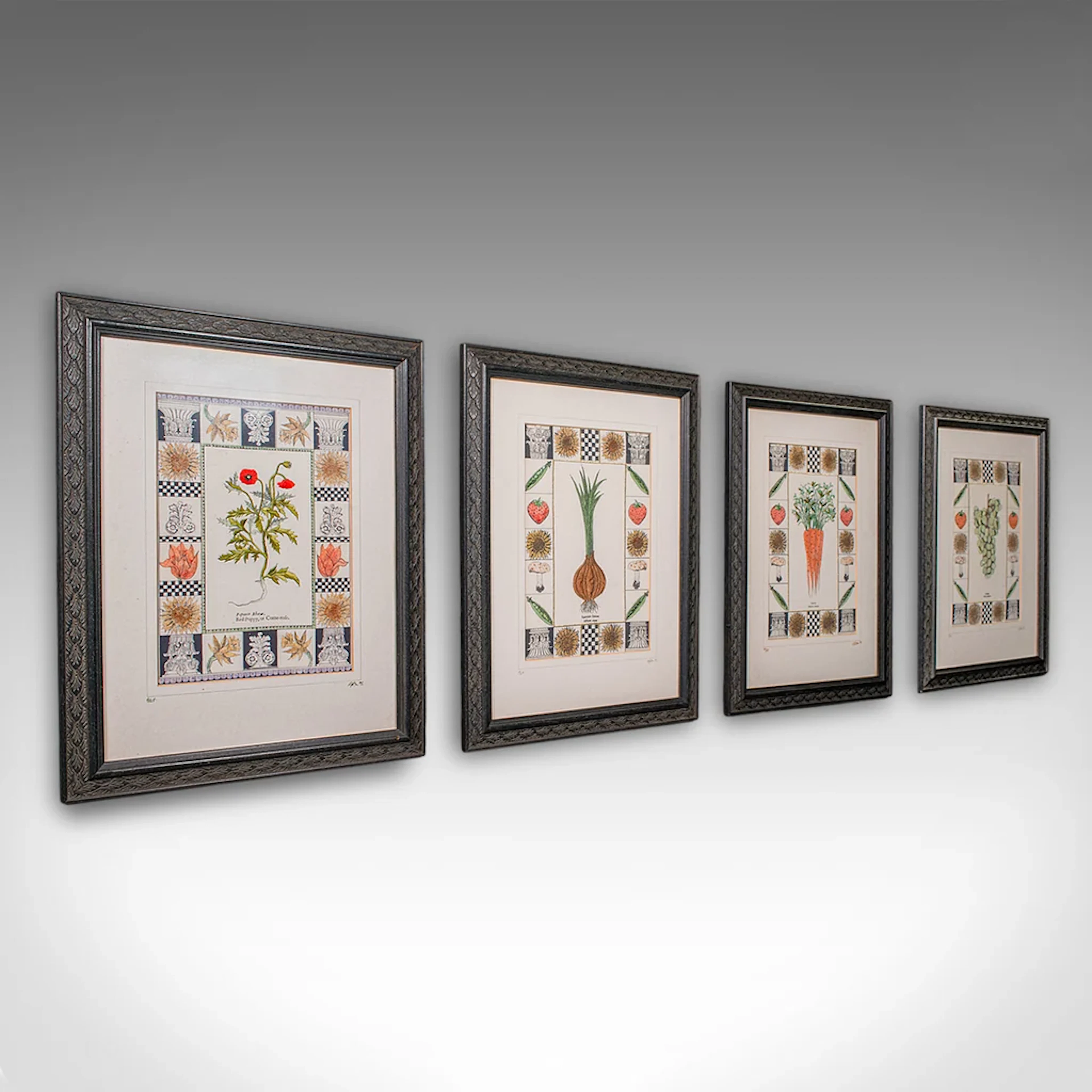 Set of 4 Vintage Embroidery Panels, English, Hand Finished, Limited