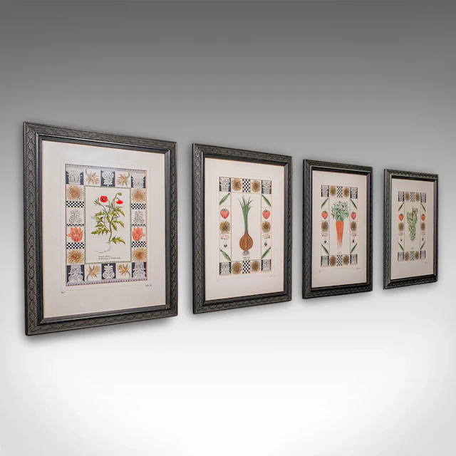 Set of 4 Vintage Embroidery Panels, English, Hand Finished, Limited