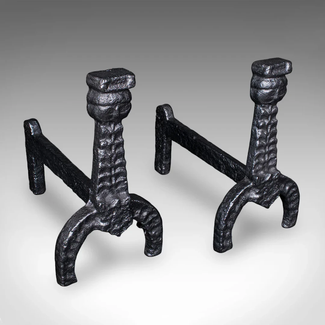 Pair of Antique Fireside Andirons, English, Fire Dog, Hearth, Georgian, C.1805