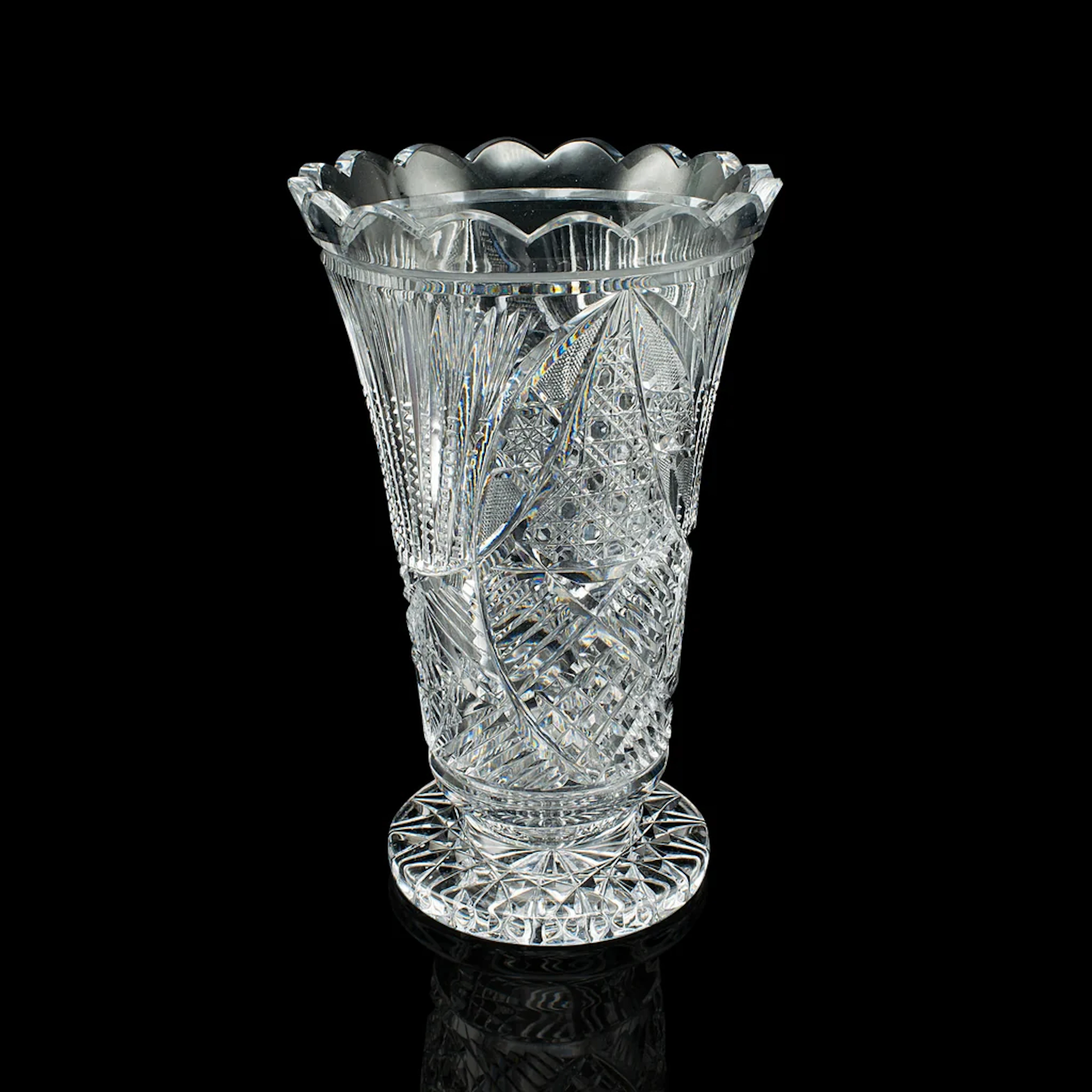 Vintage Trumpet Vase, English, Cut Glass, Decorative Flower Pot, Mid Century