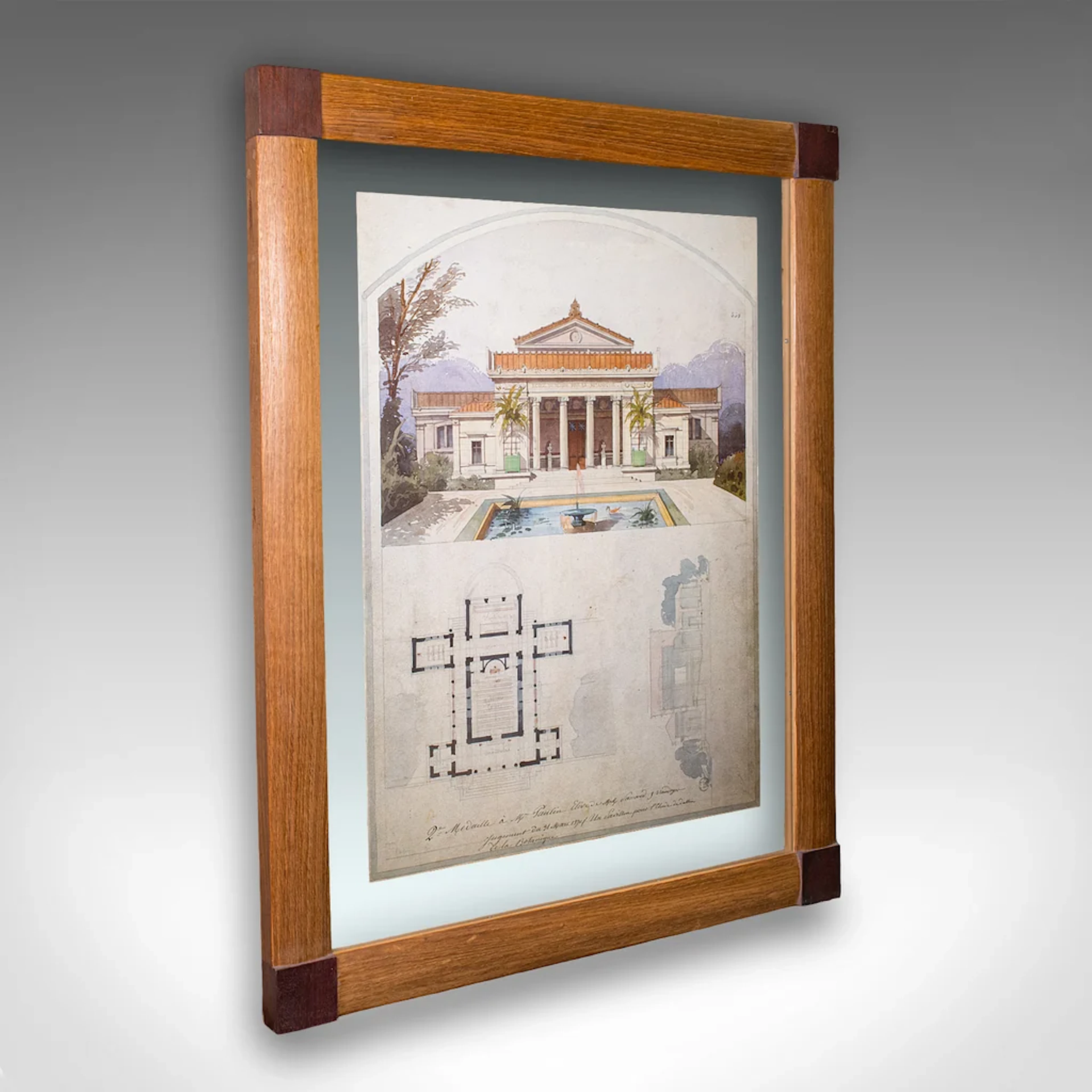 Large Vintage Architectural Villa Plan, French, Framed, After Edmond