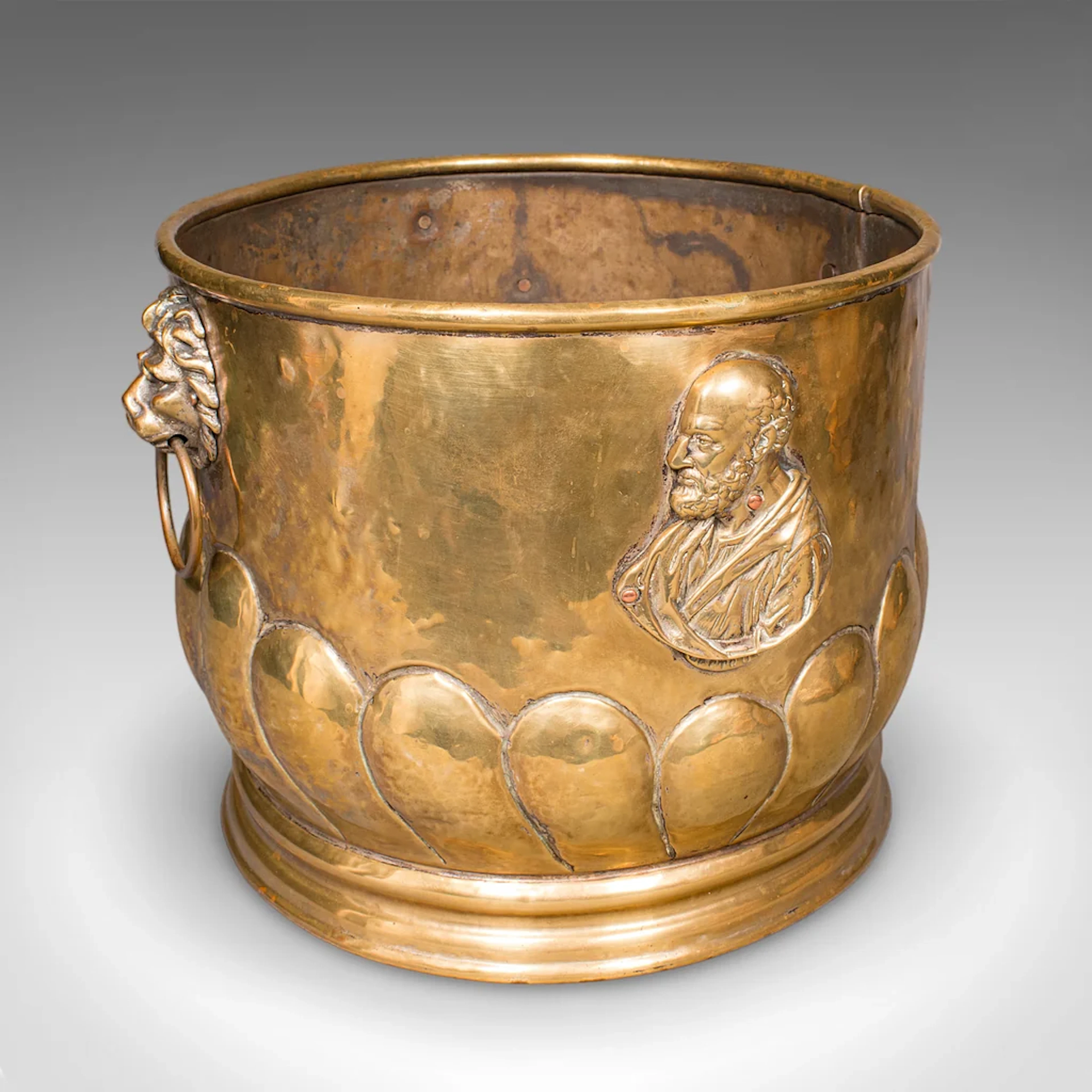 Antique Coal Bucket, French, Brass, Fireside Fuel Basket, Art Nouveau