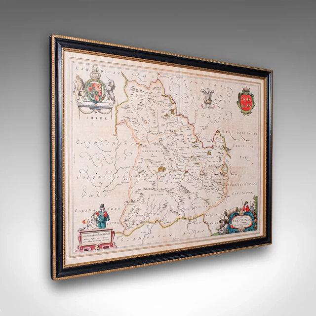 Antique Map of Breconshire, Dutch, Atlas Cartography, Joan Blaeu, Wales, C.1660