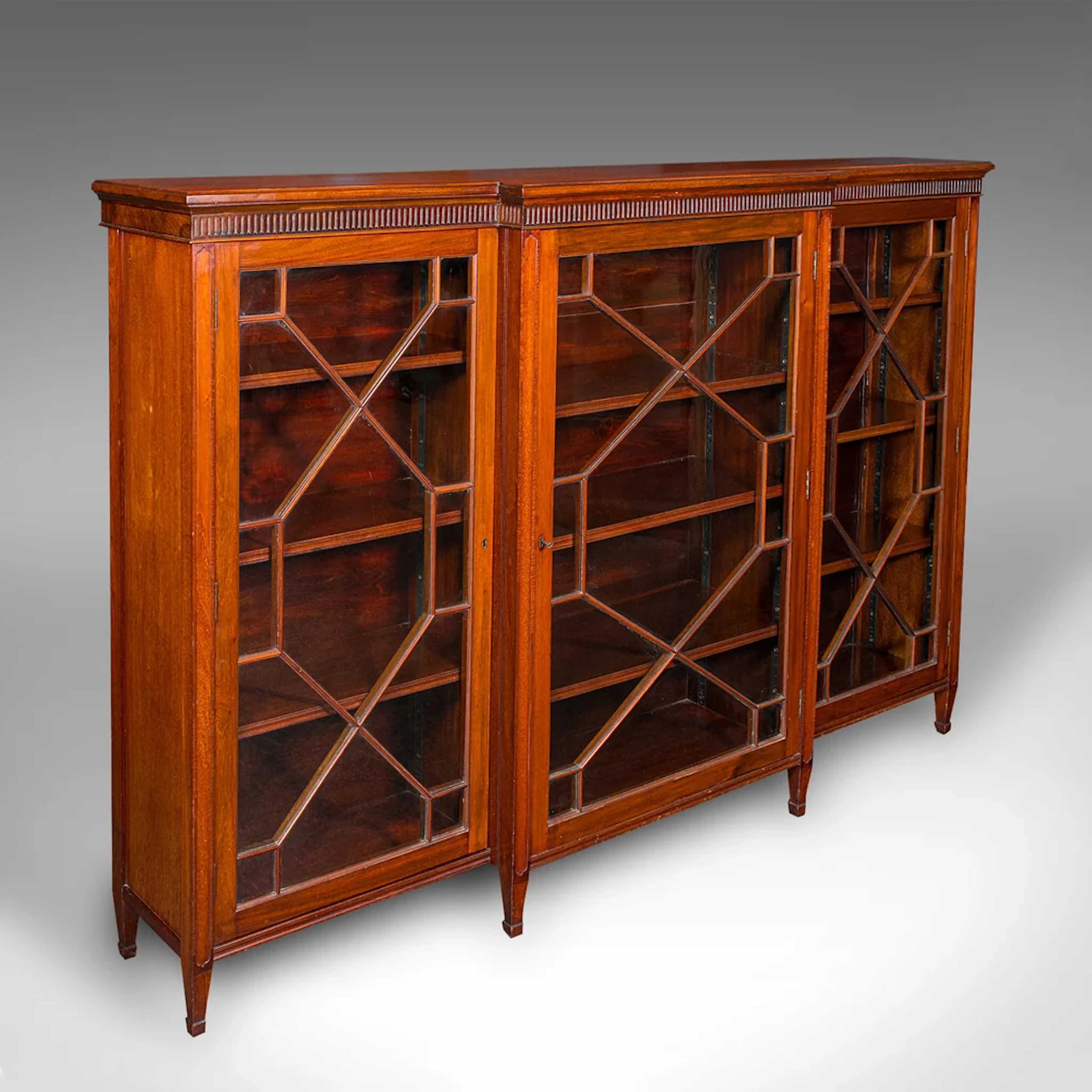 Large Antique Breakfront Bookcase, English, Cabinet, Georgian Revival