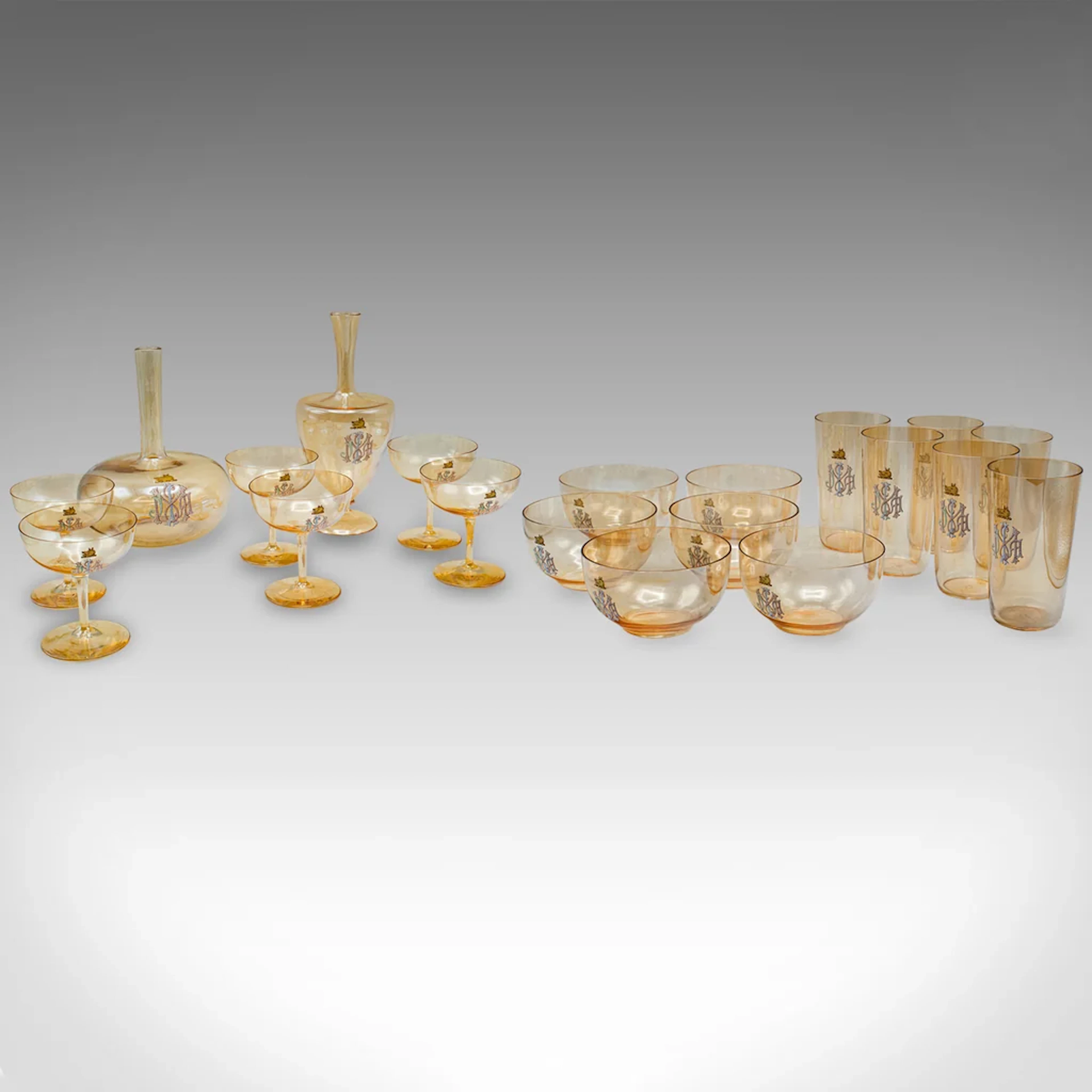 Antique Summer Garden Party Service, Austrian, Glass, Tableware Set, Victorian