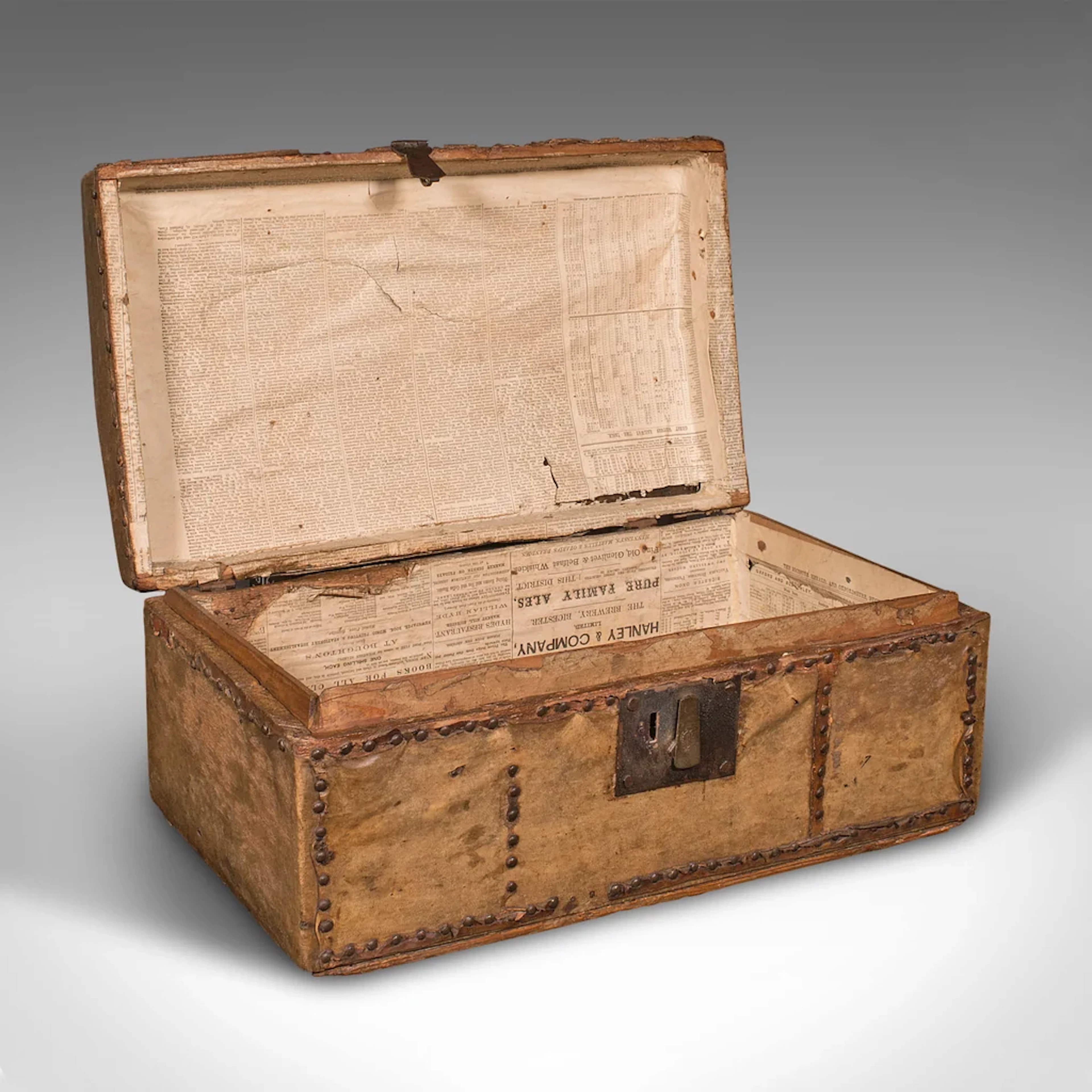 Small Antique Dome Top Chest, Spanish, Leather, Decorative Trunk