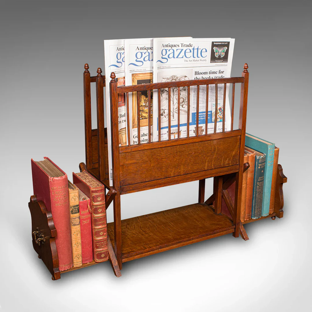 Antique Metamorphic Canterbury Stand, English, Oak, Magazine Rack, Edwardian