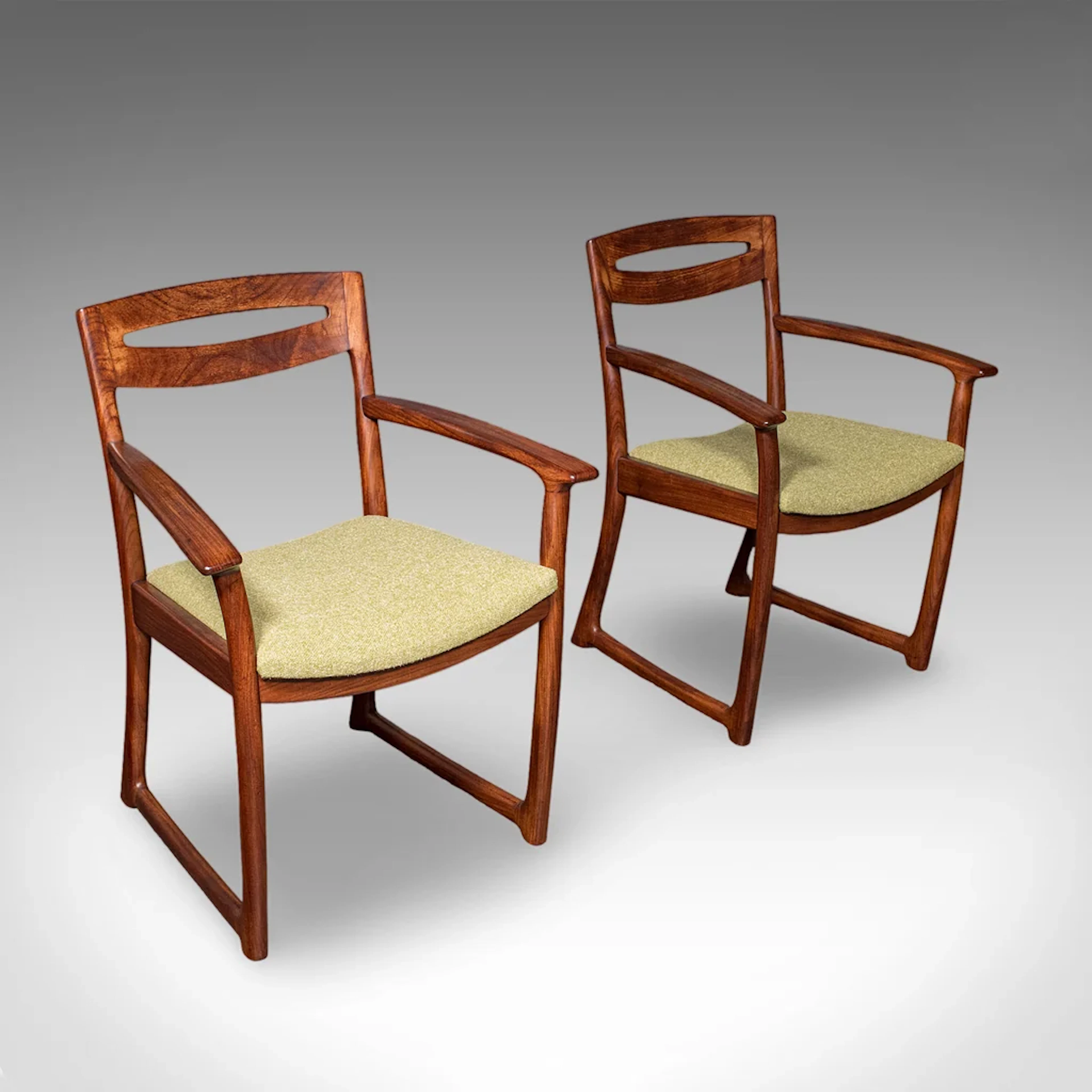 Pair of Vintage Side Chairs, Scottish, Teak, Elbow Seat, Beithcraft