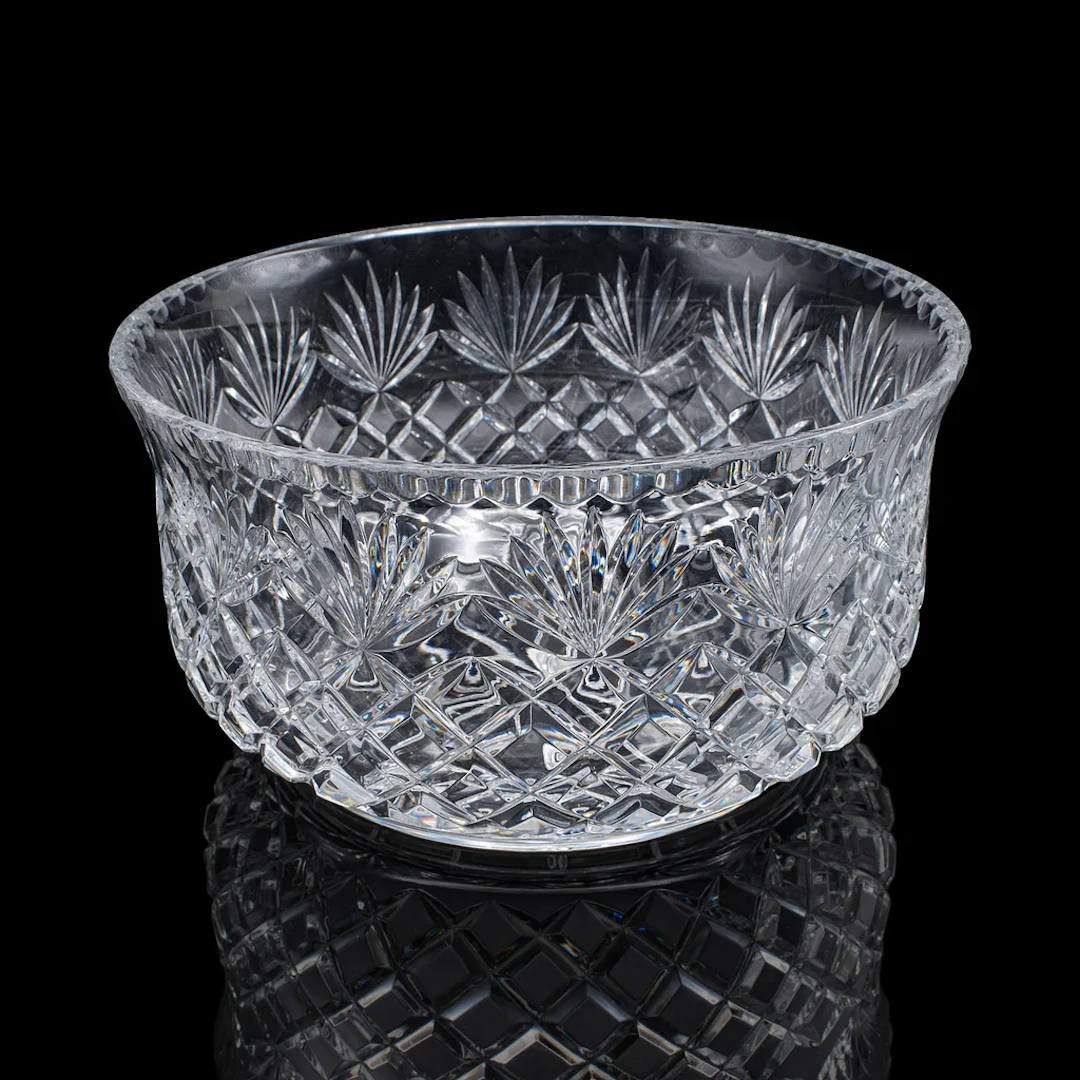 Vintage Punch Bowl, English, Crystal Glass, Serving, Fruit Dish, Mid Century