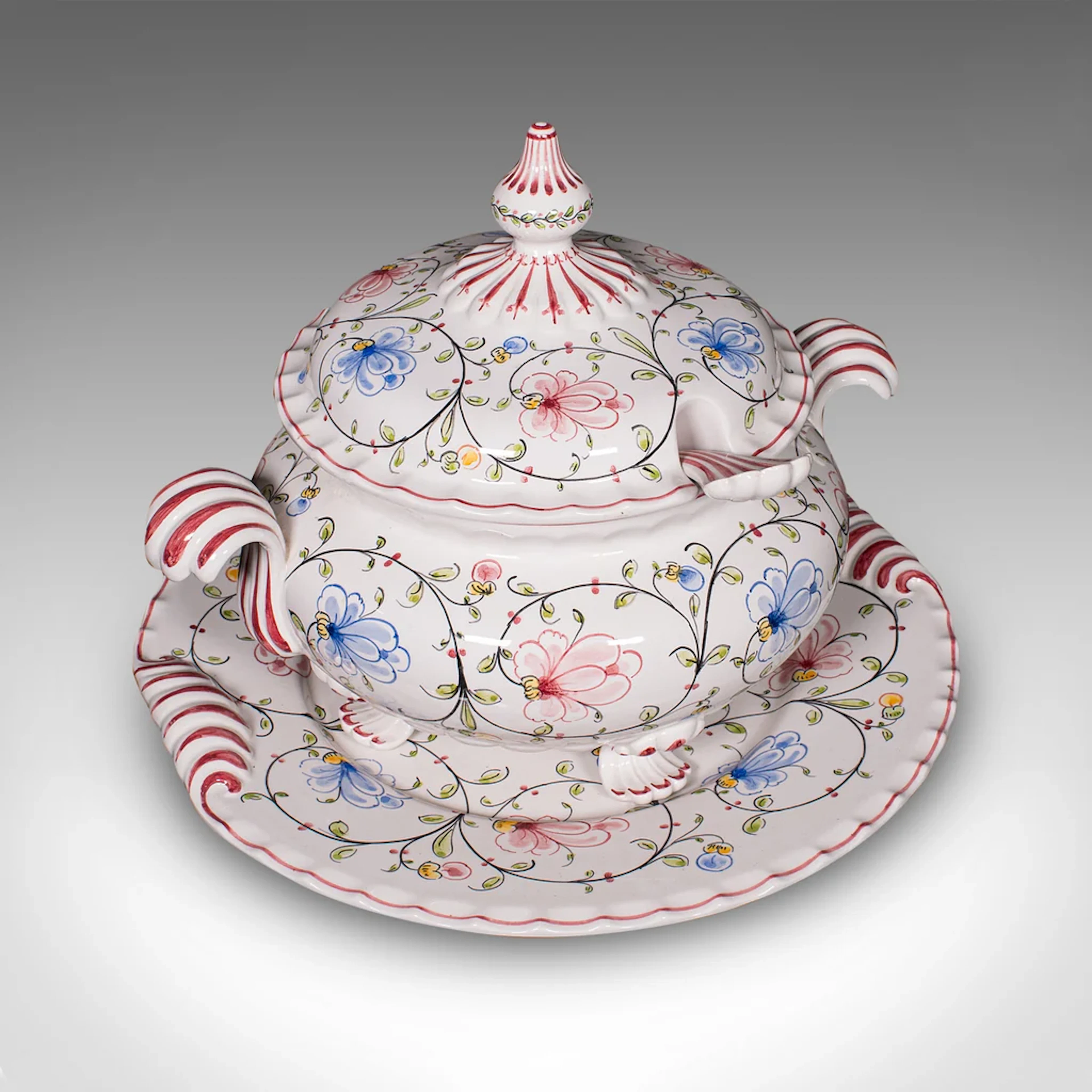 Vintage Soup Tureen Service, Portuguese, Ceramic Serving Set, Table Centrepiece