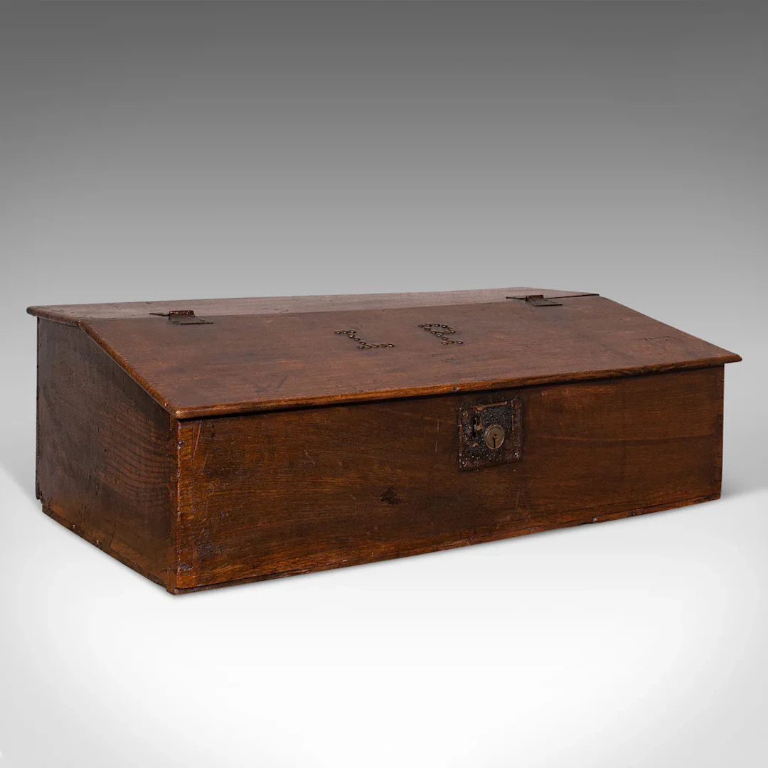 Antique Verger's Table Top Desk, English, Oak, Ecclesiastical, William