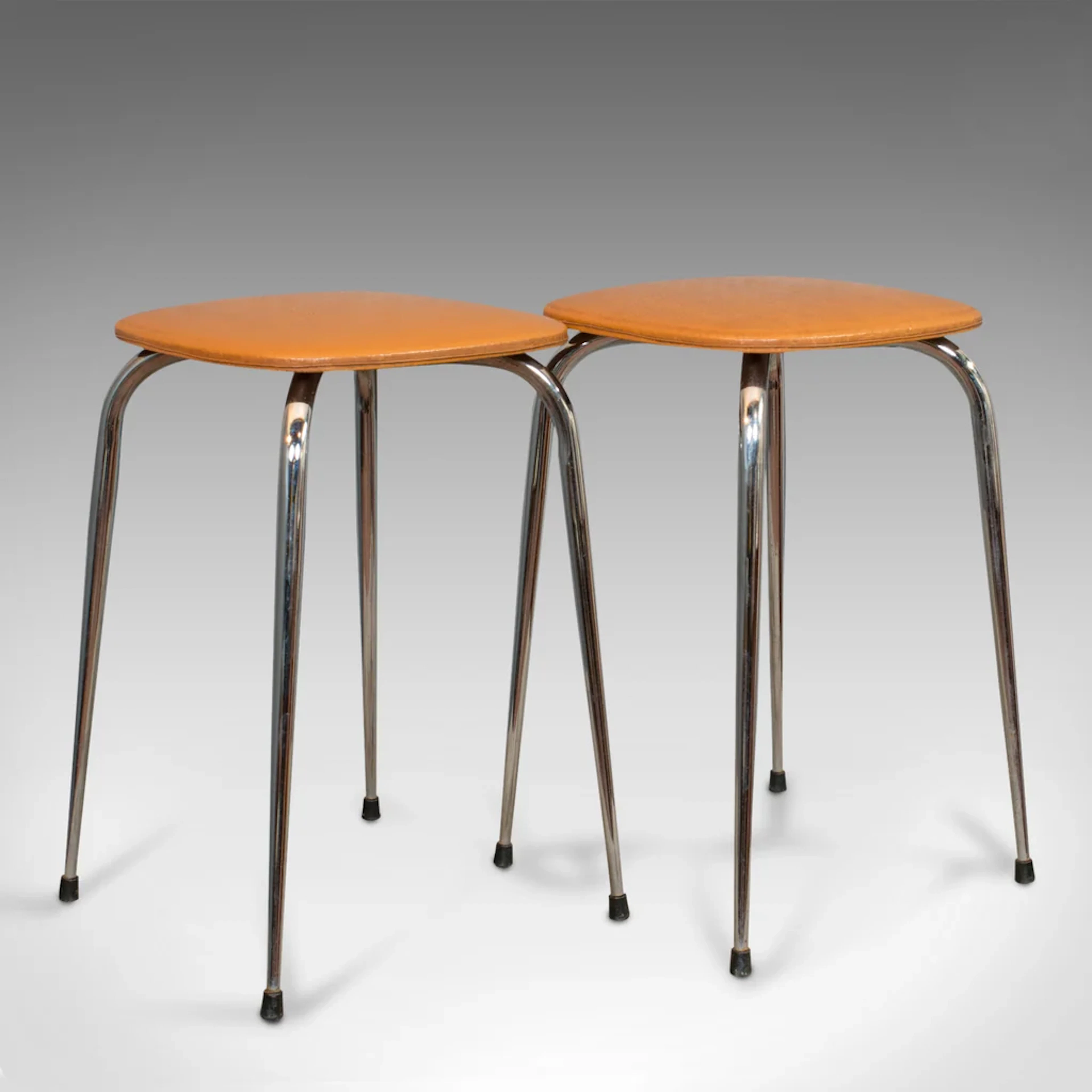 Pair Of Vintage Lounge Stools, French, Leatherette, 1960s Stool, 20th Century