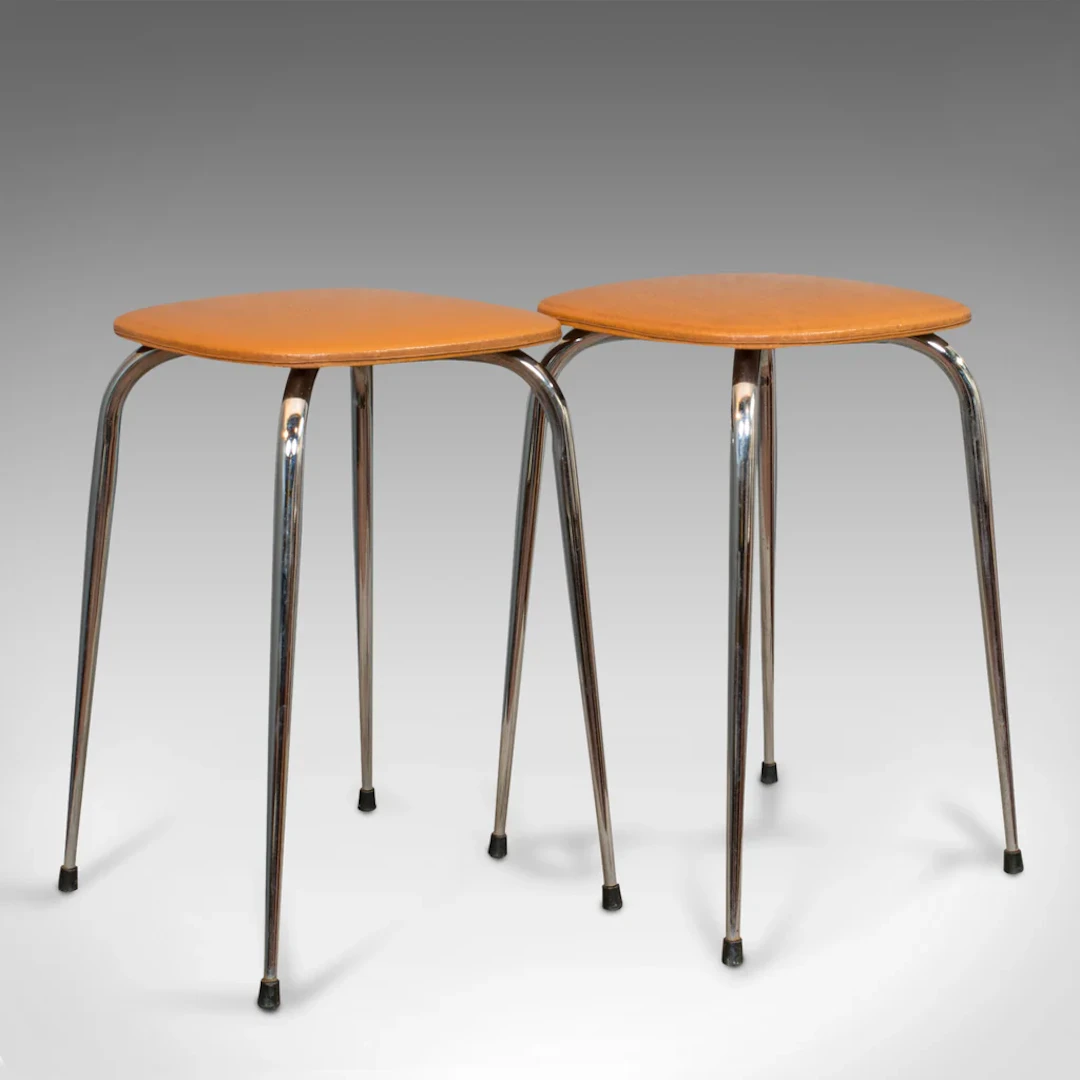 Pair Of Vintage Lounge Stools, French, Leatherette, 1960s Stool, 20th Century