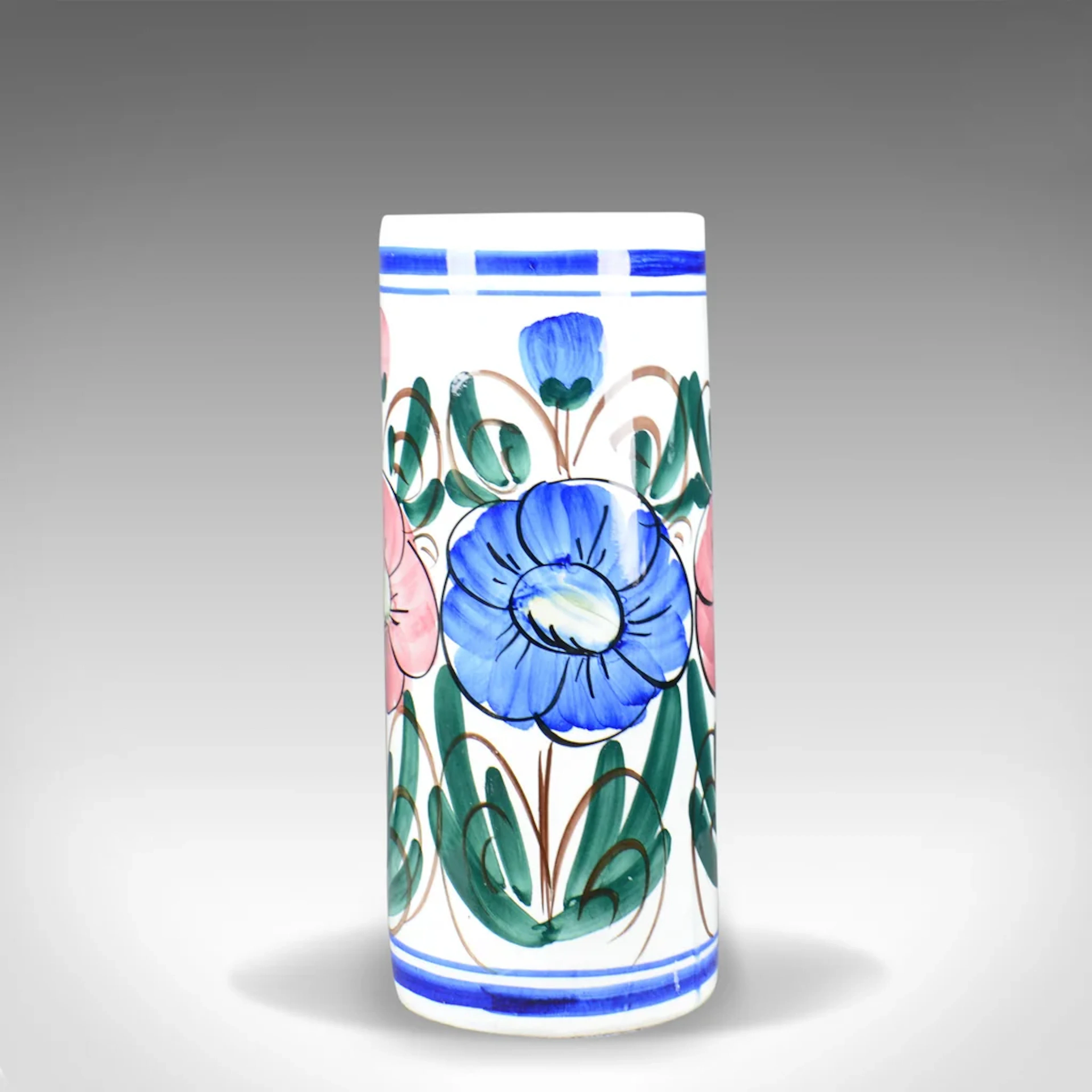 Mid 20th Century Vintage Umbrella Stand, Deep, Floral, Ceramic Stick Pot