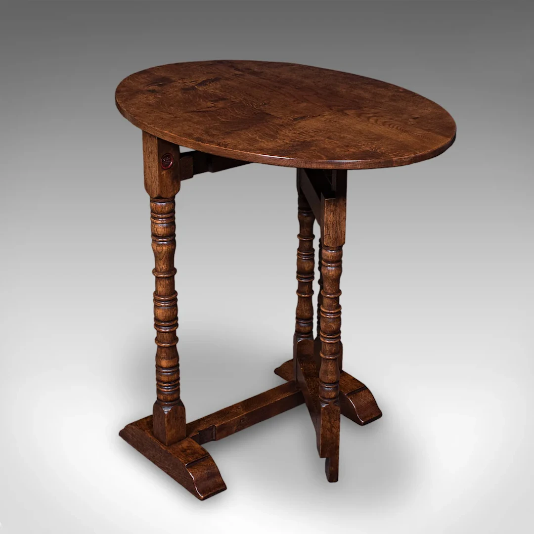 Vintage Folding Oval Occasional Table, English, Gate Leg, Side, Jacobean