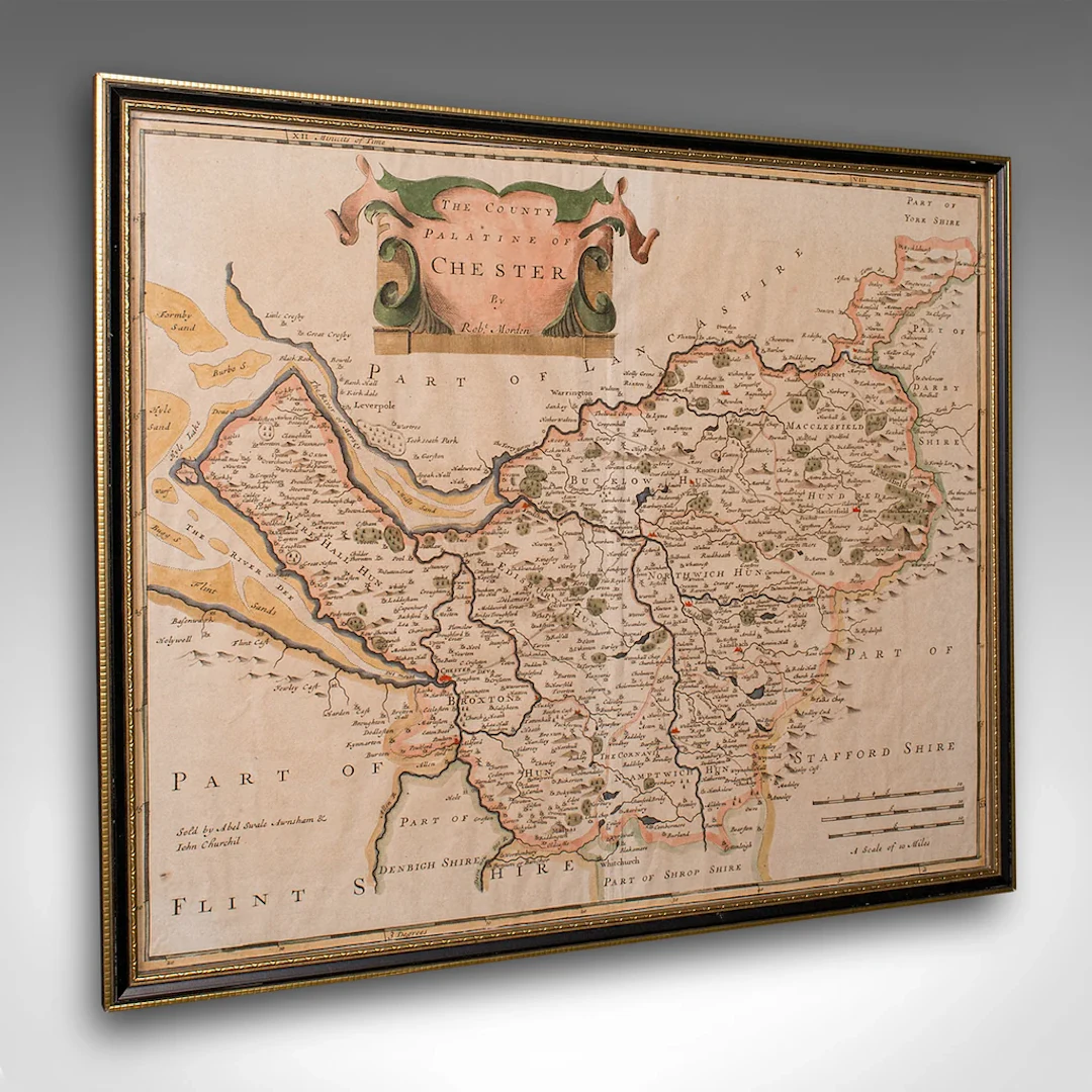 Antique County Map, Cheshire, English, Framed Cartography, Robert