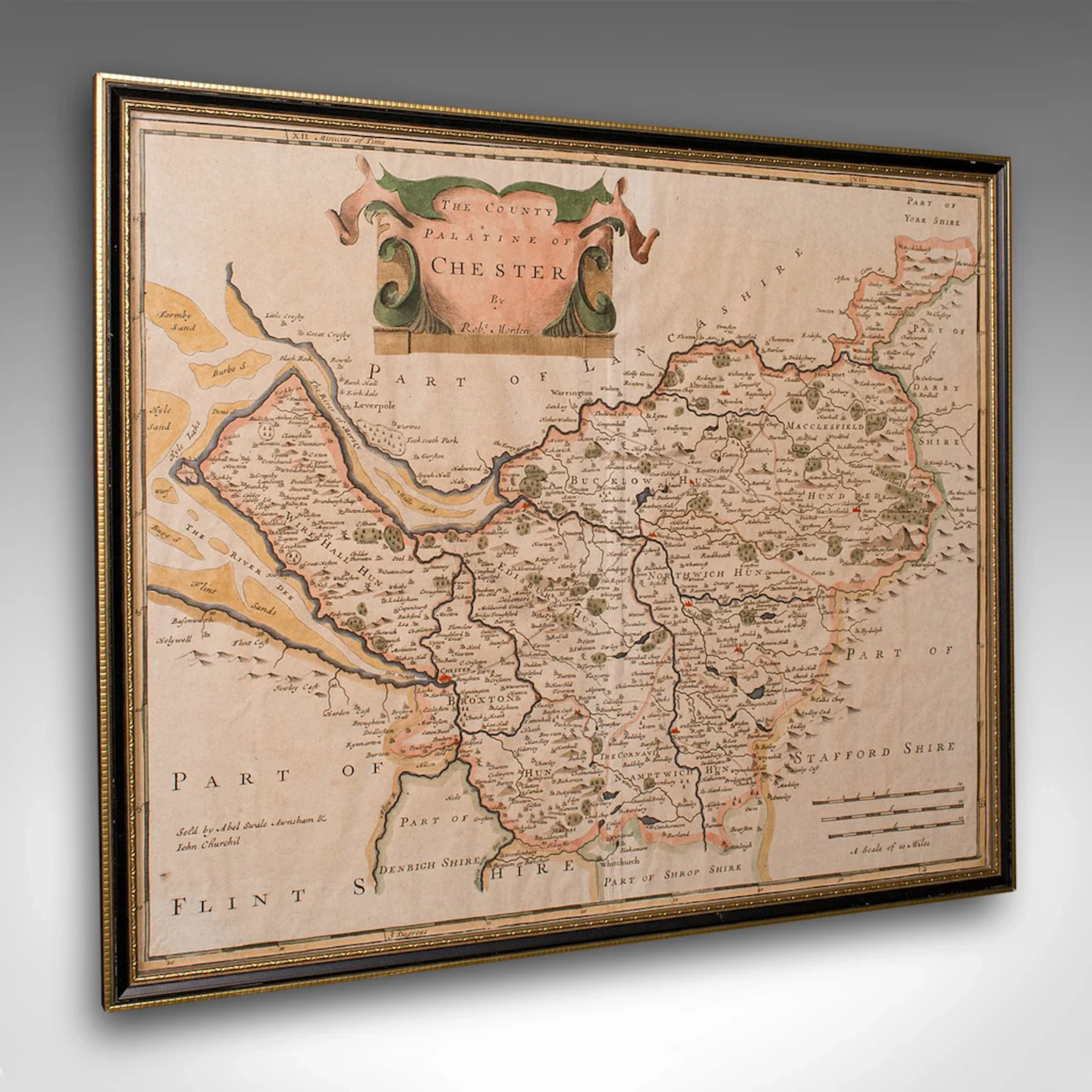 Antique County Map, Cheshire, English, Framed Cartography, Robert